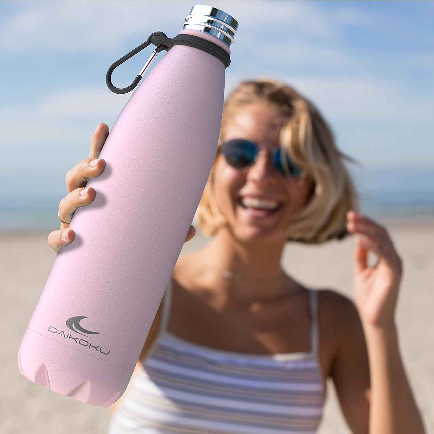 imageDaikoku Gourde Isotherme 500ml Bouteille Isotherme en Acier Inoxydable sans BPA 24h Froid ampamp 12h Chaud Double Paroi Pour le Bureau Sport Voyages Lcole GriseRose