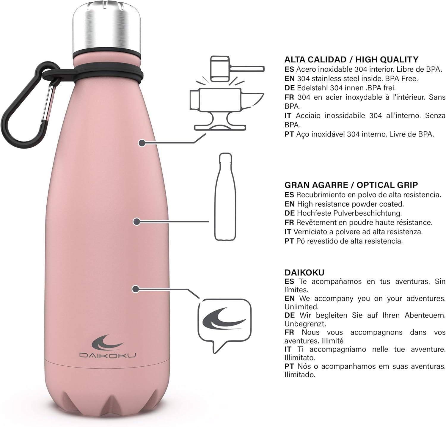 imageDaikoku Gourde Isotherme 500ml Bouteille Isotherme en Acier Inoxydable sans BPA 24h Froid ampamp 12h Chaud Double Paroi Pour le Bureau Sport Voyages Lcole GriseRose