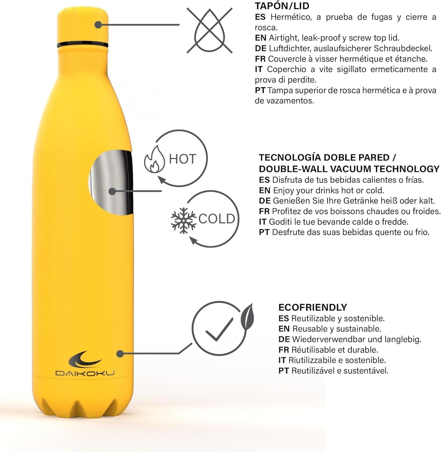 imageDaikoku Gourde Isotherme 500ml Bouteille Isotherme en Acier Inoxydable sans BPA 24h Froid ampamp 12h Chaud Double Paroi Pour le Bureau Sport Voyages Lcole GriseJaune