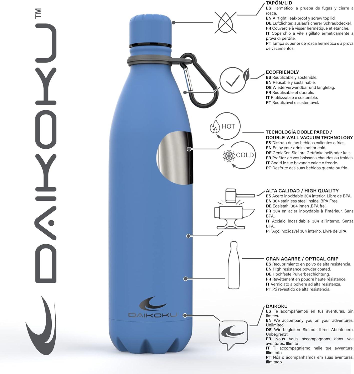 imageDaikoku Gourde Isotherme 500ml Bouteille Isotherme en Acier Inoxydable sans BPA 24h Froid ampamp 12h Chaud Double Paroi Pour le Bureau Sport Voyages Lcole GriseBleu