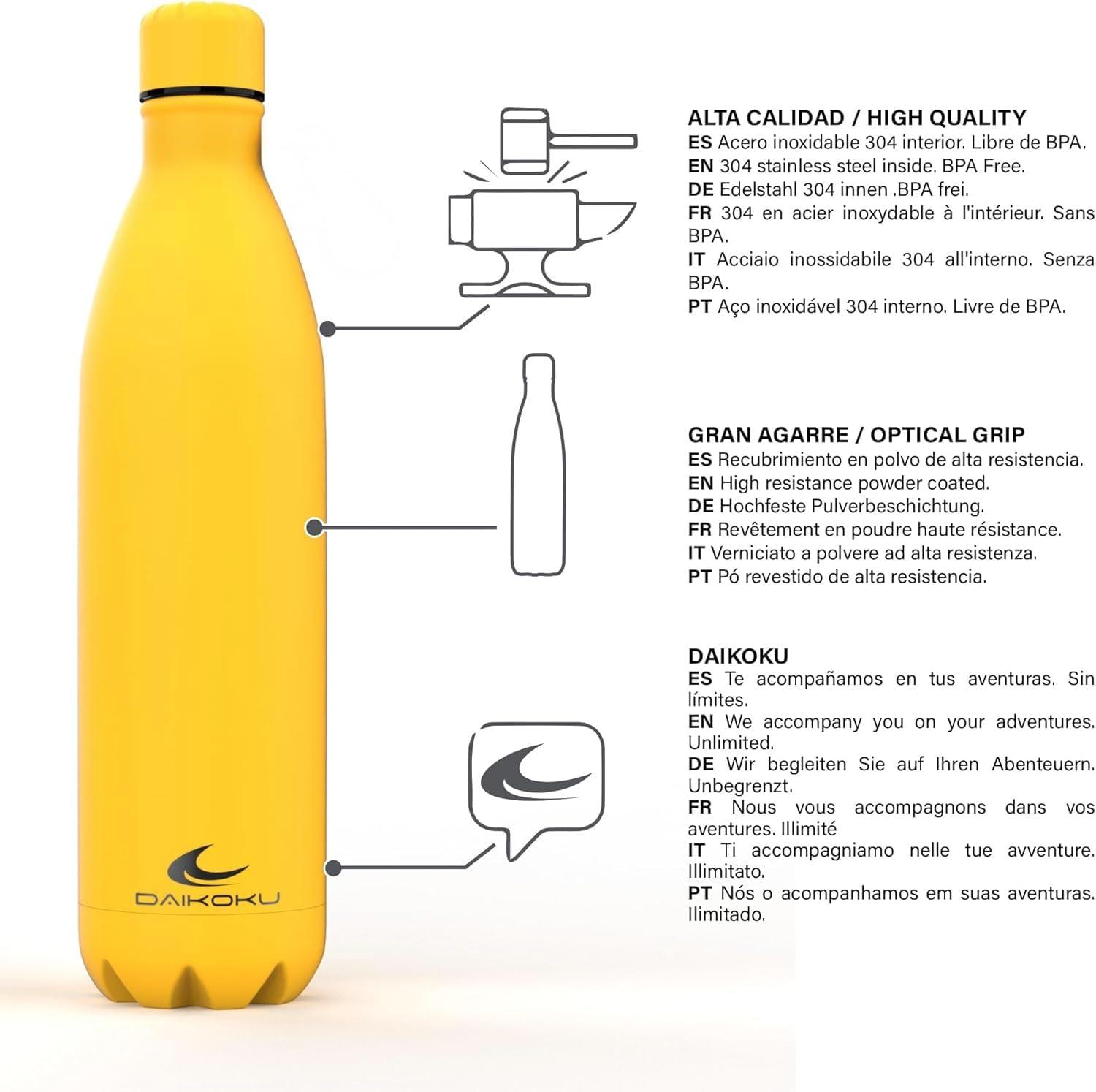 imageDaikoku Gourde Isotherme 500ml Bouteille Isotherme en Acier Inoxydable sans BPA 24h Froid ampamp 12h Chaud Double Paroi Pour le Bureau Sport Voyages Lcole GriseJaune