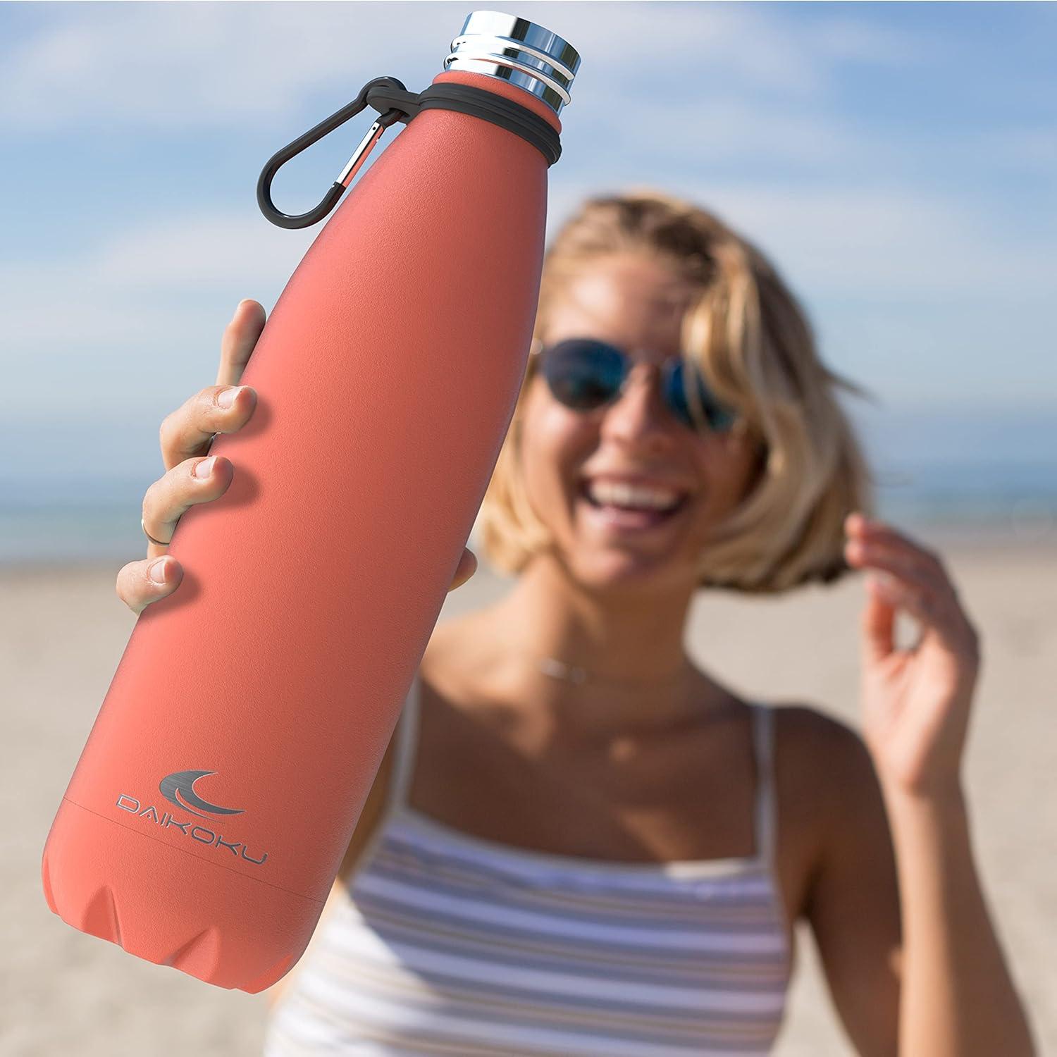 imageDaikoku Gourde Isotherme 500ml Bouteille Isotherme en Acier Inoxydable sans BPA 24h Froid ampamp 12h Chaud Double Paroi Pour le Bureau Sport Voyages Lcole GriseCoral