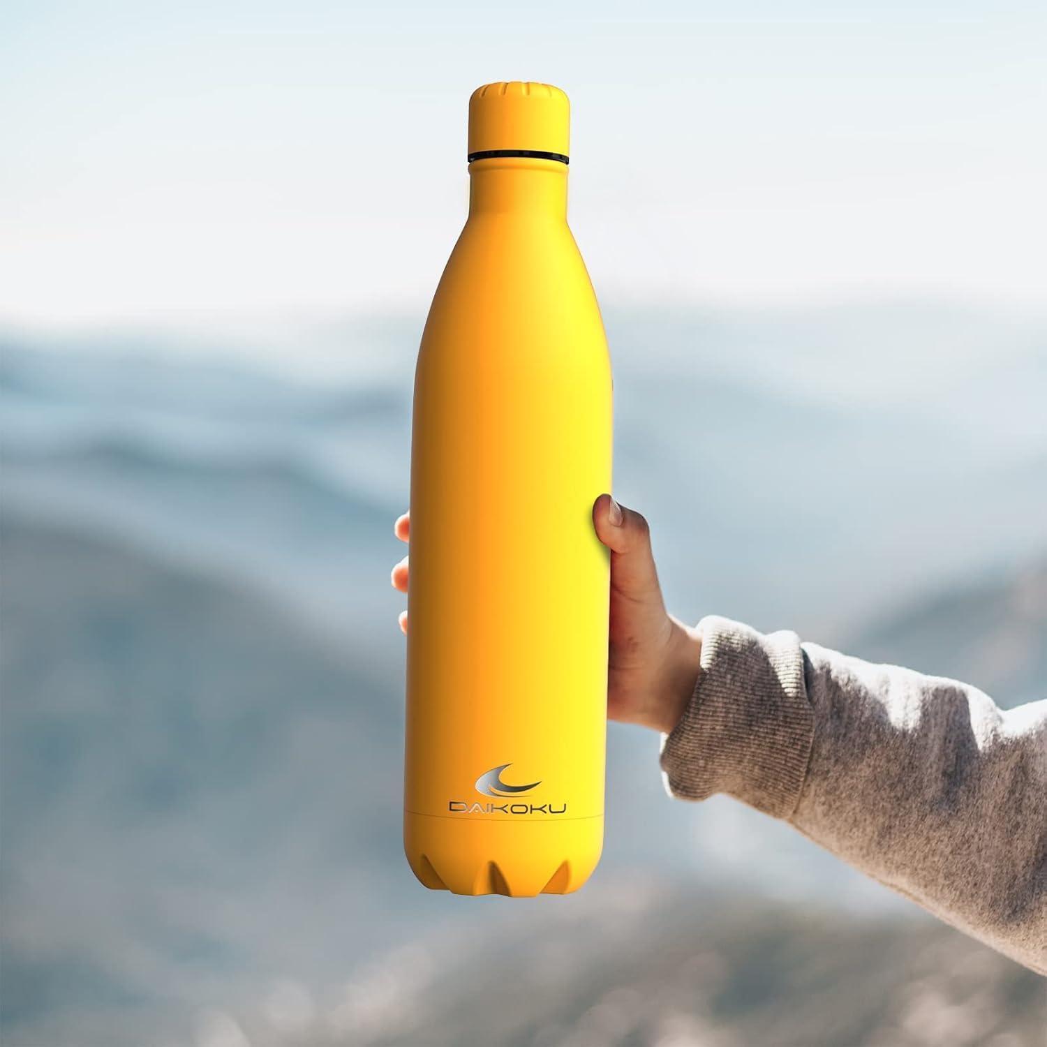 imageDaikoku Gourde Isotherme 500ml Bouteille Isotherme en Acier Inoxydable sans BPA 24h Froid ampamp 12h Chaud Double Paroi Pour le Bureau Sport Voyages Lcole GriseJaune