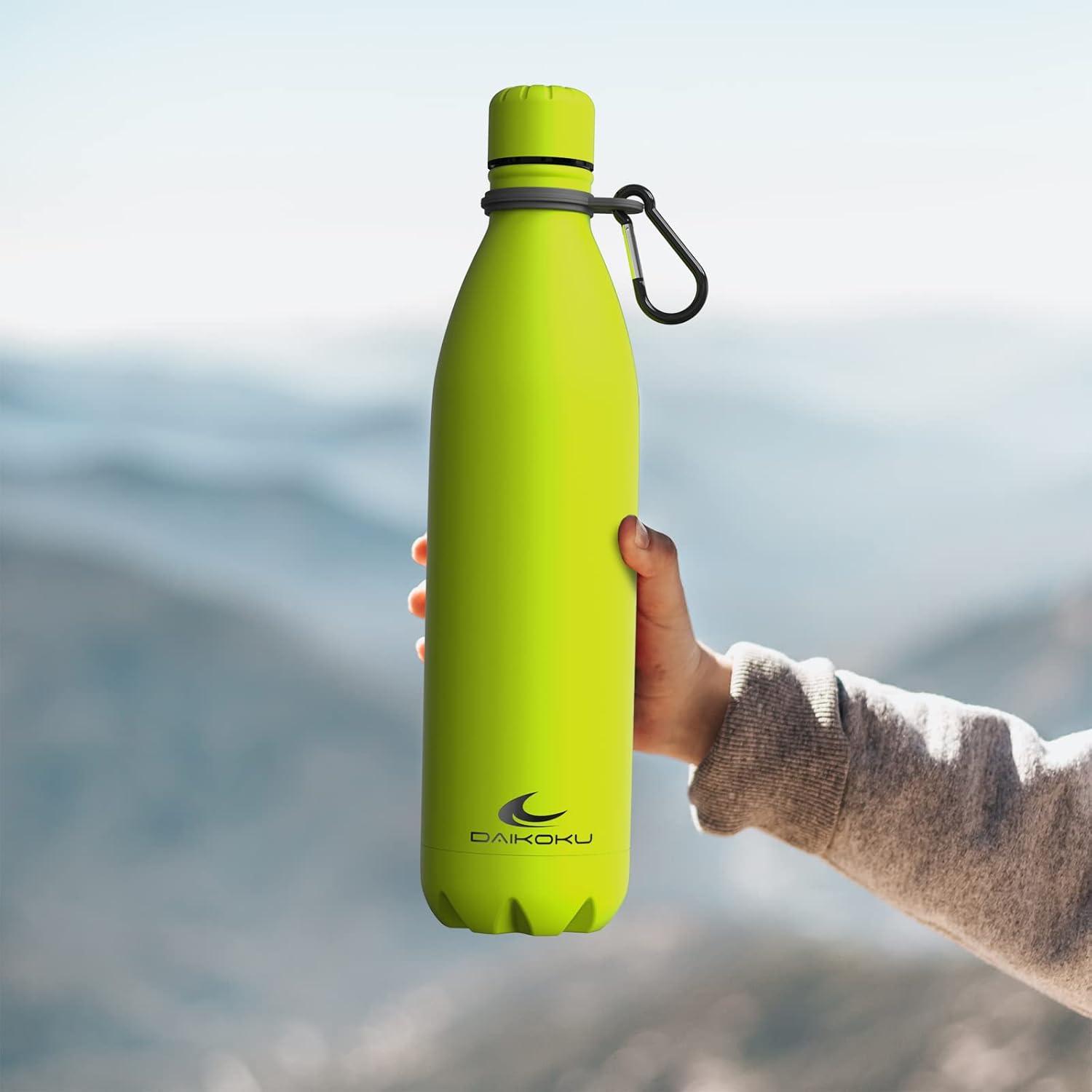 imageDaikoku Gourde Isotherme 500ml Bouteille Isotherme en Acier Inoxydable sans BPA 24h Froid ampamp 12h Chaud Double Paroi Pour le Bureau Sport Voyages Lcole GriseVert Fluor