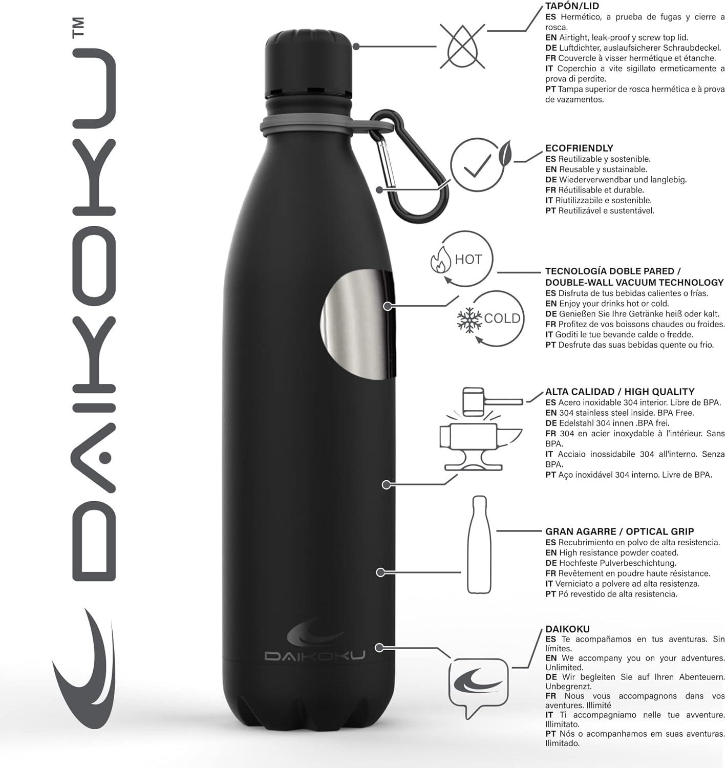 imageDaikoku Gourde Isotherme 500ml Bouteille Isotherme en Acier Inoxydable sans BPA 24h Froid ampamp 12h Chaud Double Paroi Pour le Bureau Sport Voyages Lcole GriseNoir
