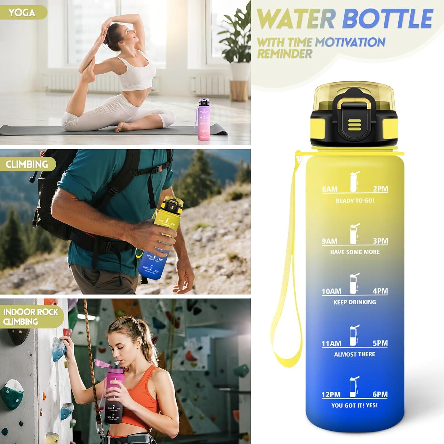 imageGourde 1500ML Avec de la Paille Gourdes Sport Sans BPA Gourde Paille Bouteille deau de Motivation avec Marqueur de Temps Bouteille Paille Adulte pour Salle de Sport Camping Vert foncampampGrisJaunebleu Roi1000ml