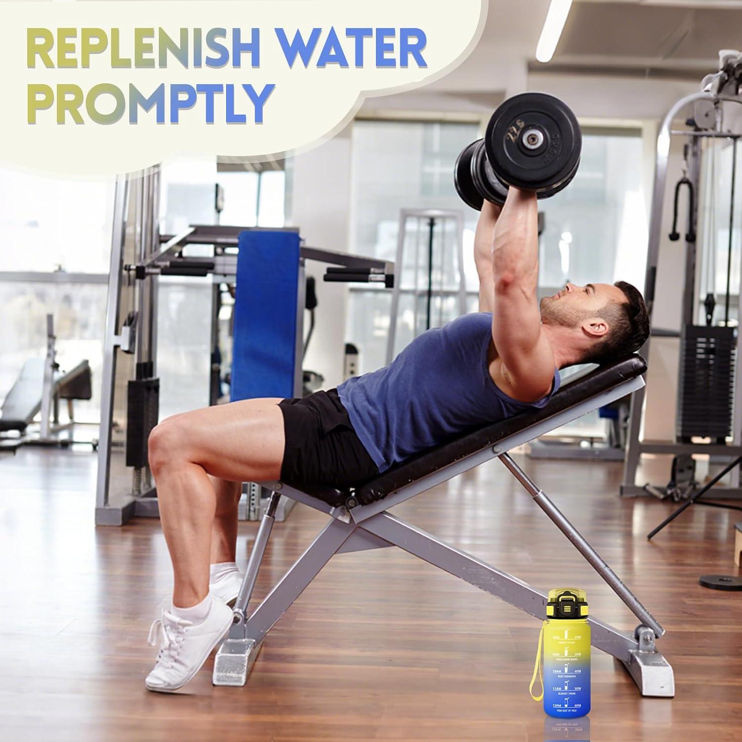 imageGourde 1500ML Avec de la Paille Gourdes Sport Sans BPA Gourde Paille Bouteille deau de Motivation avec Marqueur de Temps Bouteille Paille Adulte pour Salle de Sport Camping Vert foncampampGrisJaunebleu Roi500ml