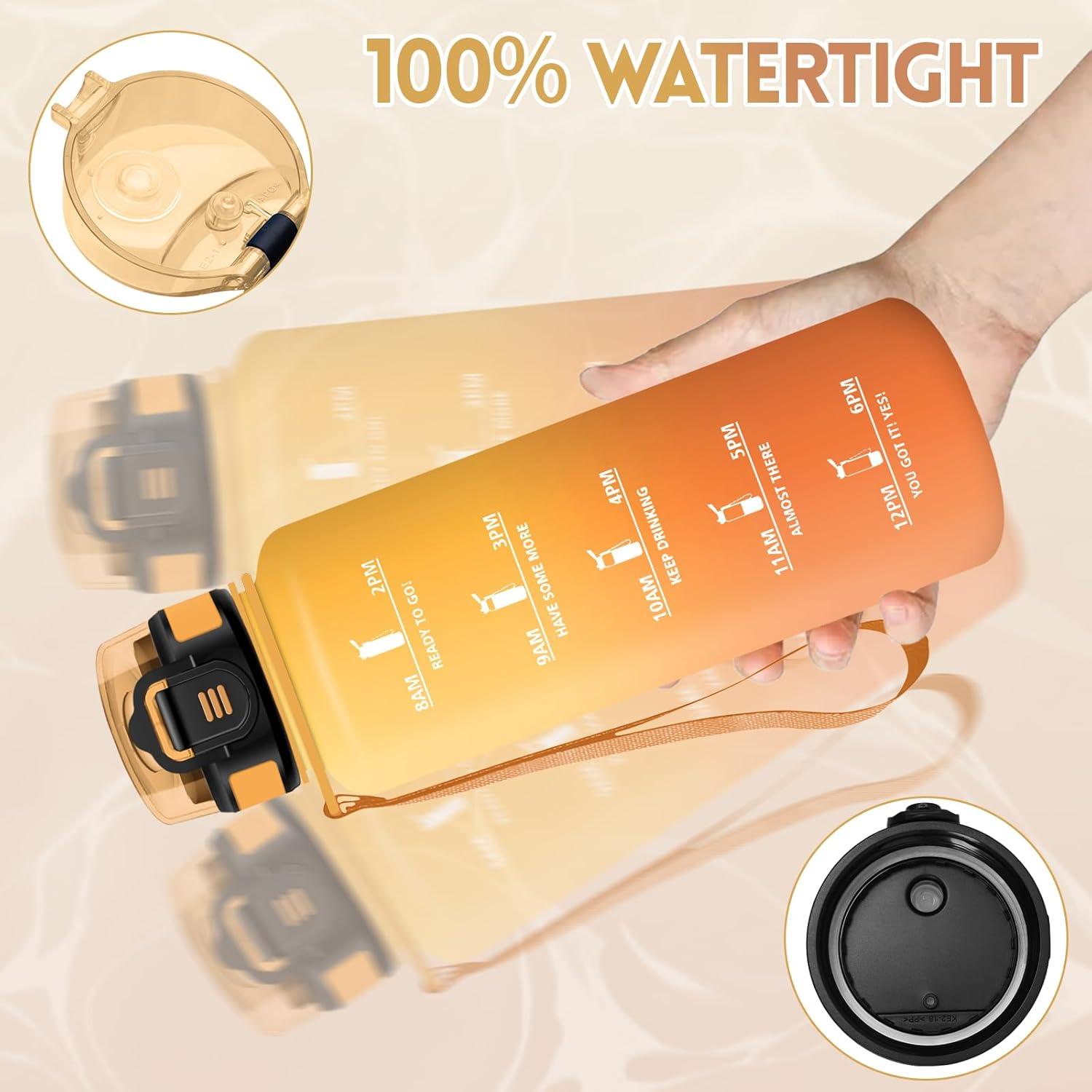 imageGourde 1500ML Avec de la Paille Gourdes Sport Sans BPA Gourde Paille Bouteille deau de Motivation avec Marqueur de Temps Bouteille Paille Adulte pour Salle de Sport Camping Vert foncampampGrisJauneorange1500ml
