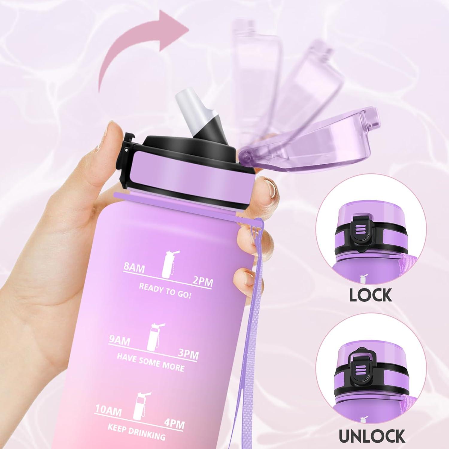 imageGourde 1500ML Avec de la Paille Gourdes Sport Sans BPA Gourde Paille Bouteille deau de Motivation avec Marqueur de Temps Bouteille Paille Adulte pour Salle de Sport Camping Vert foncampampGrisViolet Clairrose Clair1500ml