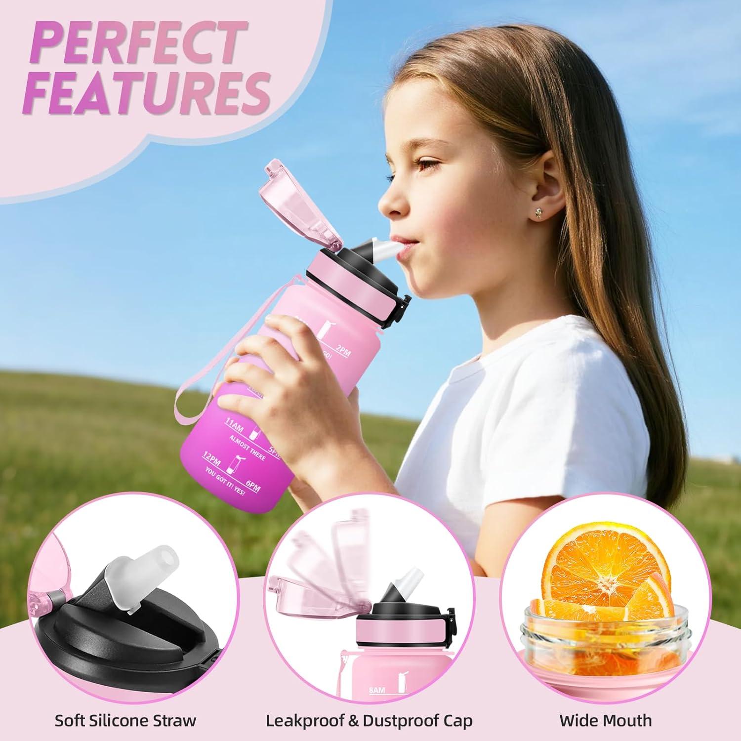 imageGourde 1500ML Avec de la Paille Gourdes Sport Sans BPA Gourde Paille Bouteille deau de Motivation avec Marqueur de Temps Bouteille Paille Adulte pour Salle de Sport Camping Vert foncampampGrisRose Clairros500ml
