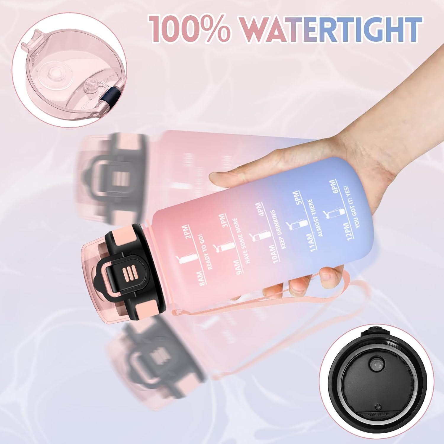 imageGourde 1500ML Avec de la Paille Gourdes Sport Sans BPA Gourde Paille Bouteille deau de Motivation avec Marqueur de Temps Bouteille Paille Adulte pour Salle de Sport Camping Vert foncampampGrisRosebleu Ciel500ml