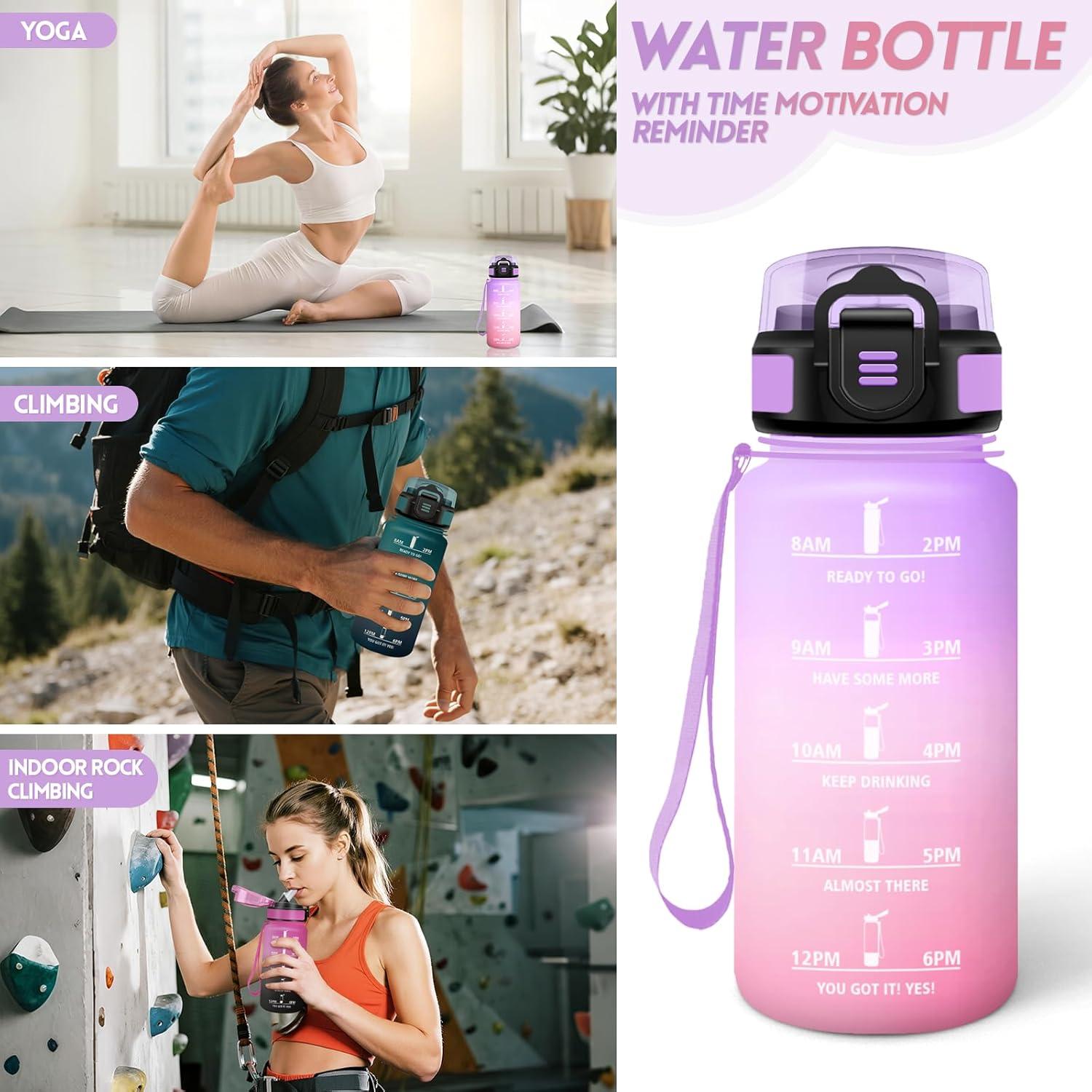 imageGourde 1500ML Avec de la Paille Gourdes Sport Sans BPA Gourde Paille Bouteille deau de Motivation avec Marqueur de Temps Bouteille Paille Adulte pour Salle de Sport Camping Vert foncampampGrisViolet Clairrose Clair500ml