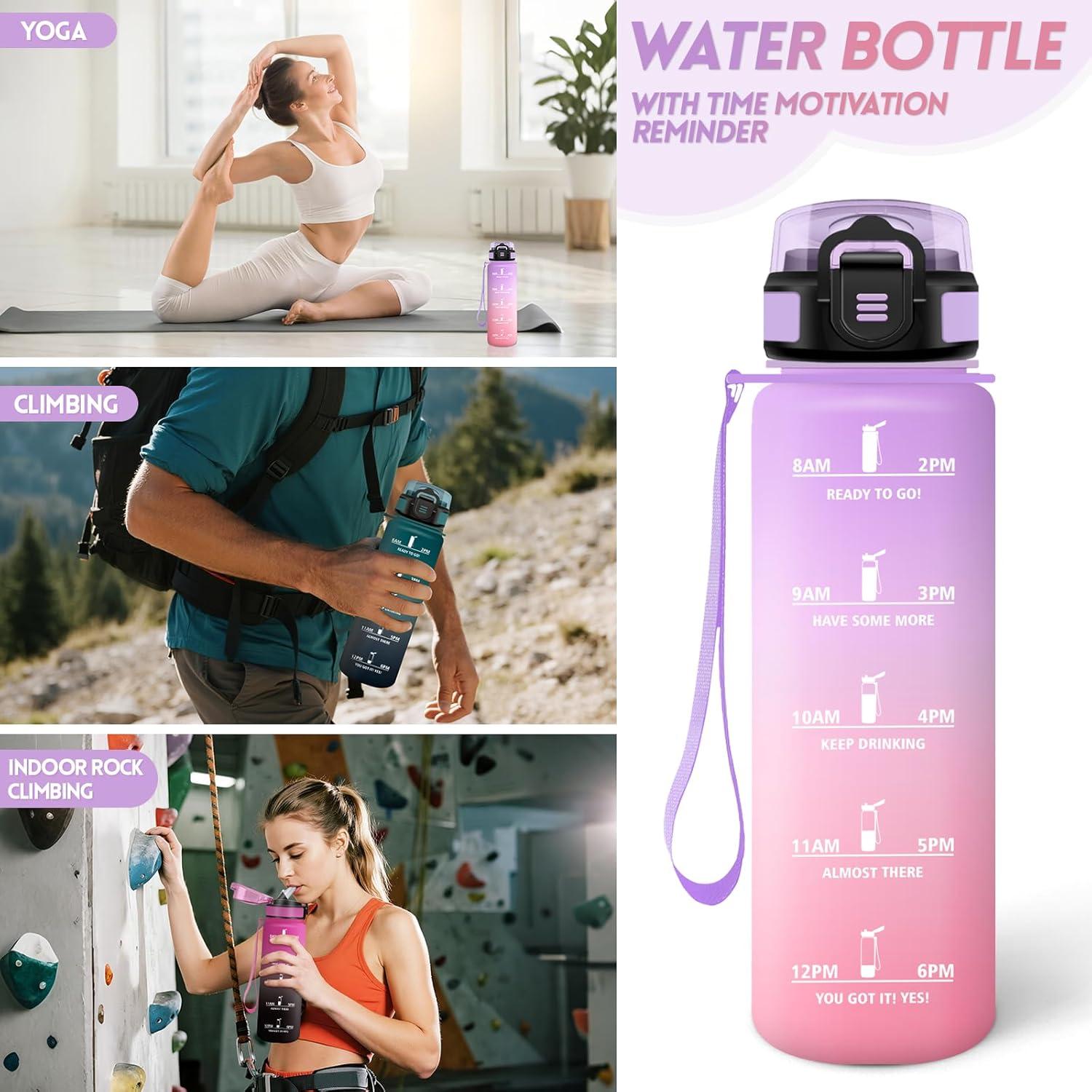 imageGourde 1500ML Avec de la Paille Gourdes Sport Sans BPA Gourde Paille Bouteille deau de Motivation avec Marqueur de Temps Bouteille Paille Adulte pour Salle de Sport Camping Vert foncampampGrisViolet Clairrose Clair1000ml