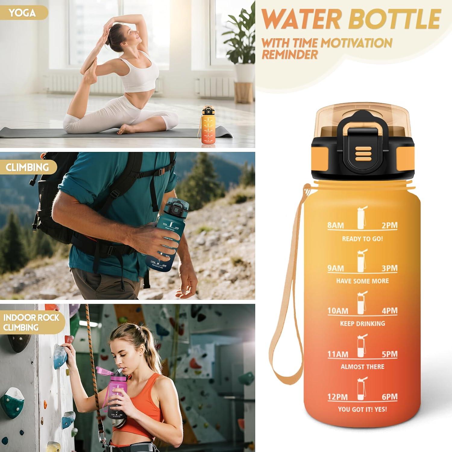 imageGourde 1500ML Avec de la Paille Gourdes Sport Sans BPA Gourde Paille Bouteille deau de Motivation avec Marqueur de Temps Bouteille Paille Adulte pour Salle de Sport Camping Vert foncampampGrisJauneorange500ml
