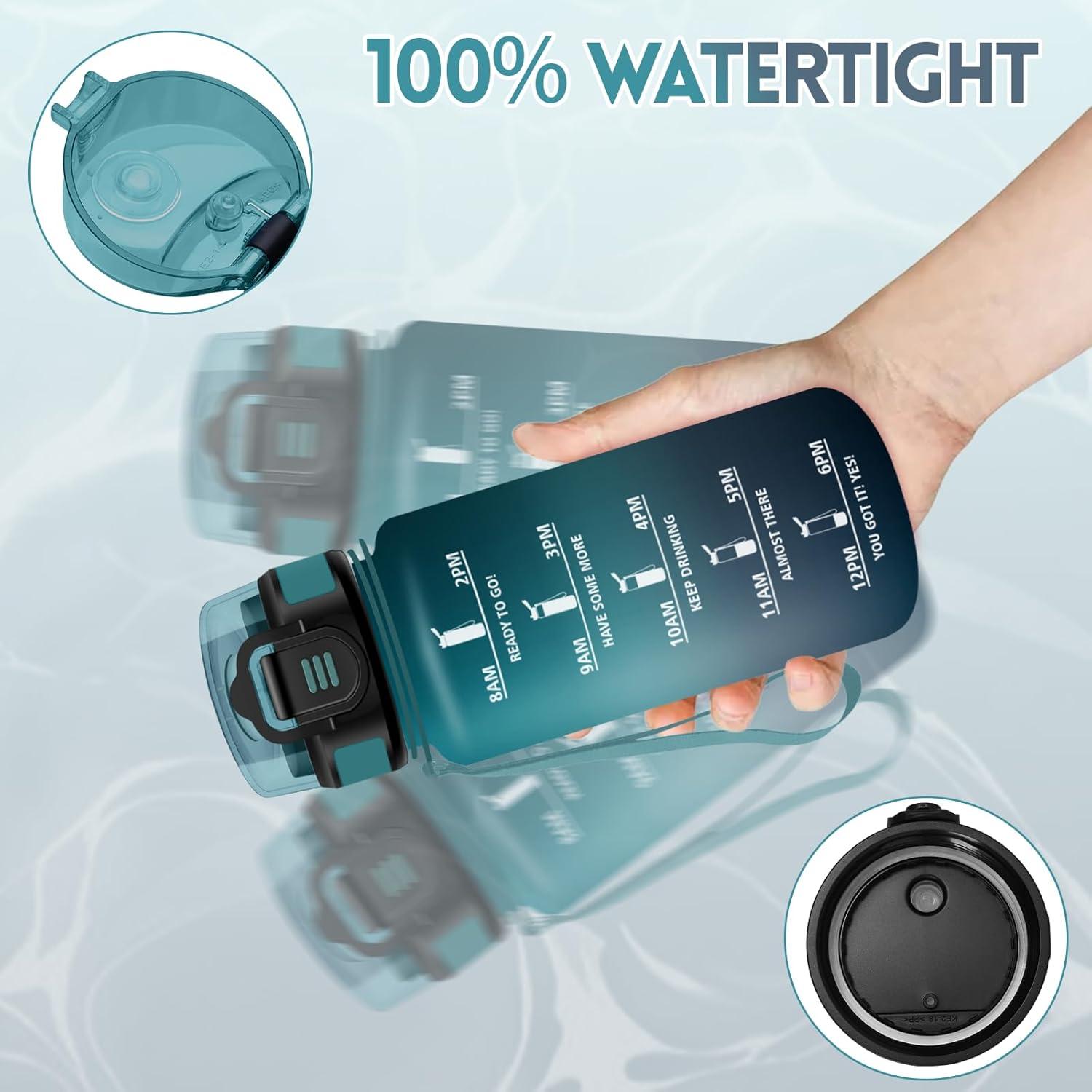 imageGourde 1500ML Avec de la Paille Gourdes Sport Sans BPA Gourde Paille Bouteille deau de Motivation avec Marqueur de Temps Bouteille Paille Adulte pour Salle de Sport Camping Vert foncampampGrisVert Foncgris500ml