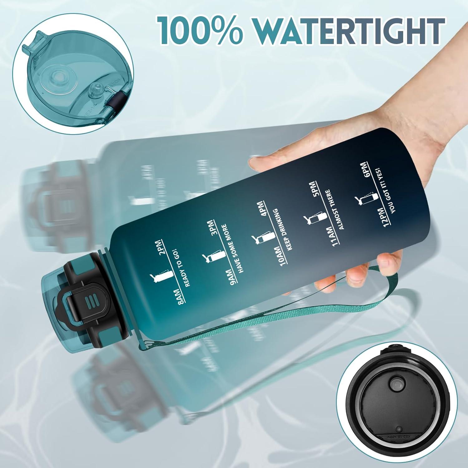 imageGourde 1500ML Avec de la Paille Gourdes Sport Sans BPA Gourde Paille Bouteille deau de Motivation avec Marqueur de Temps Bouteille Paille Adulte pour Salle de Sport Camping Vert foncampampGrisVert Foncgris1500ml