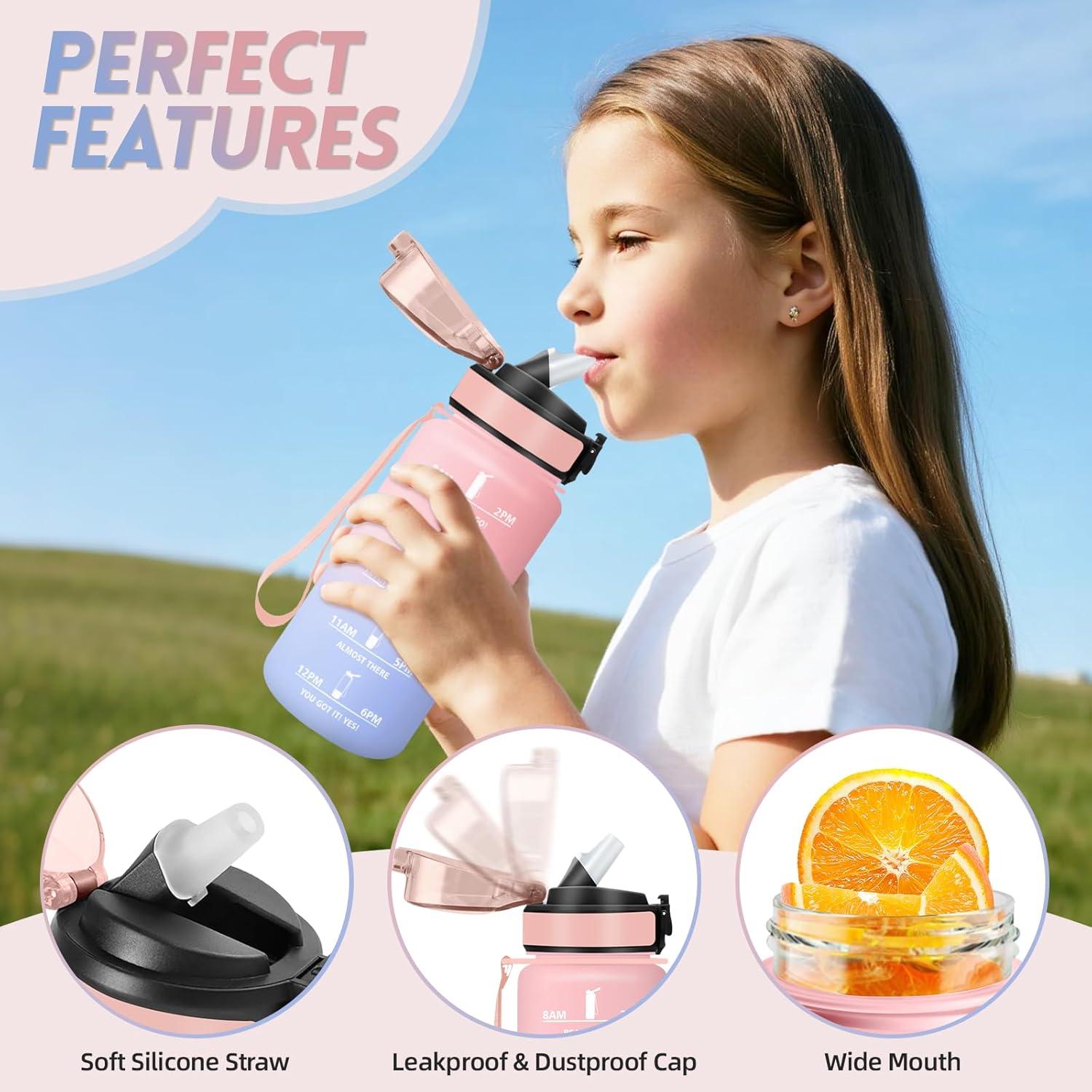 imageGourde 1500ML Avec de la Paille Gourdes Sport Sans BPA Gourde Paille Bouteille deau de Motivation avec Marqueur de Temps Bouteille Paille Adulte pour Salle de Sport Camping Vert foncampampGrisRosebleu Ciel500ml