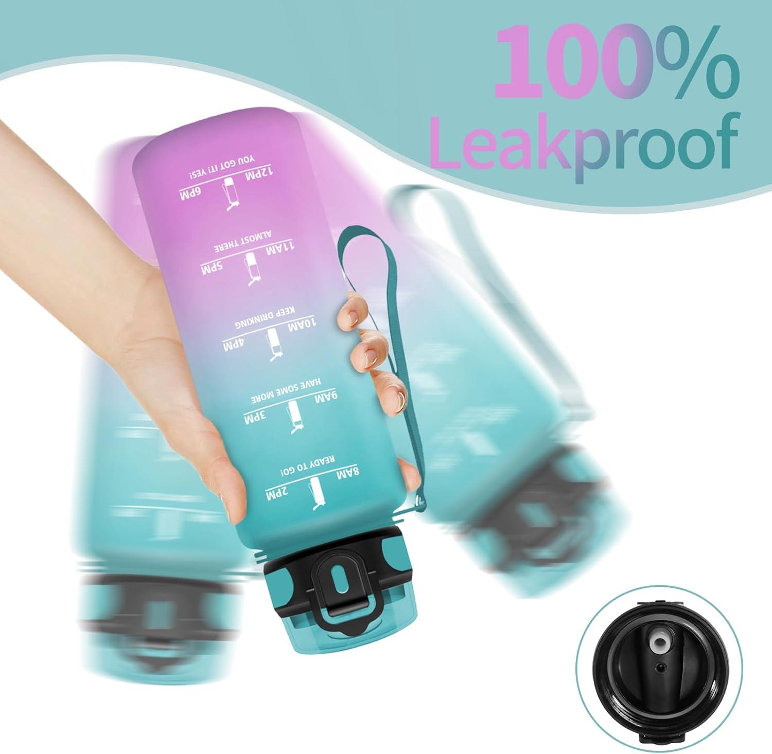 imageGourde 1500ML Avec de la Paille Gourdes Sport Sans BPA Gourde Paille Bouteille deau de Motivation avec Marqueur de Temps Bouteille Paille Adulte pour Salle de Sport Camping Vert foncampampGrisPinkcyanzz