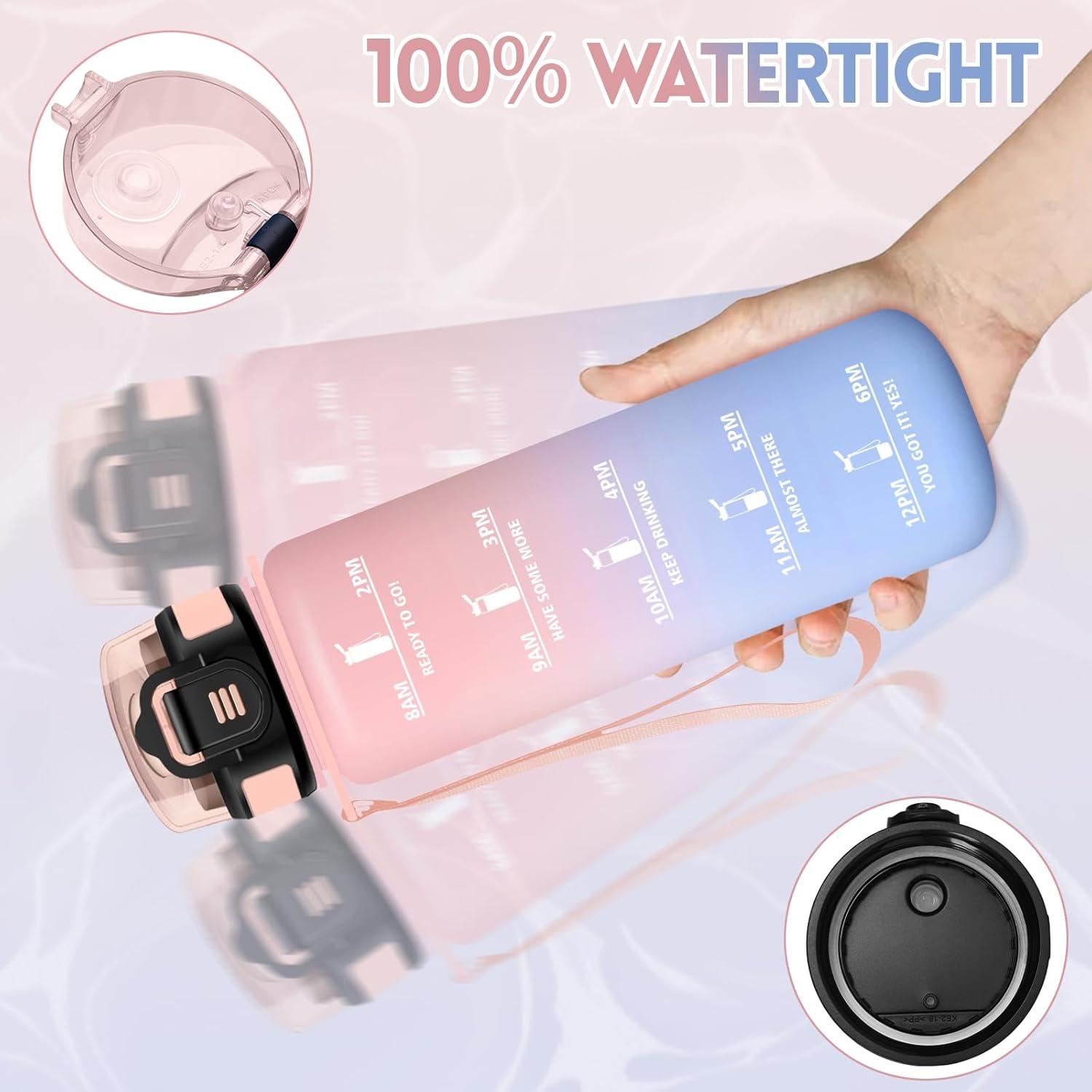imageGourde 1500ML Avec de la Paille Gourdes Sport Sans BPA Gourde Paille Bouteille deau de Motivation avec Marqueur de Temps Bouteille Paille Adulte pour Salle de Sport Camping Vert foncampampGrisRosebleu Ciel1000ml