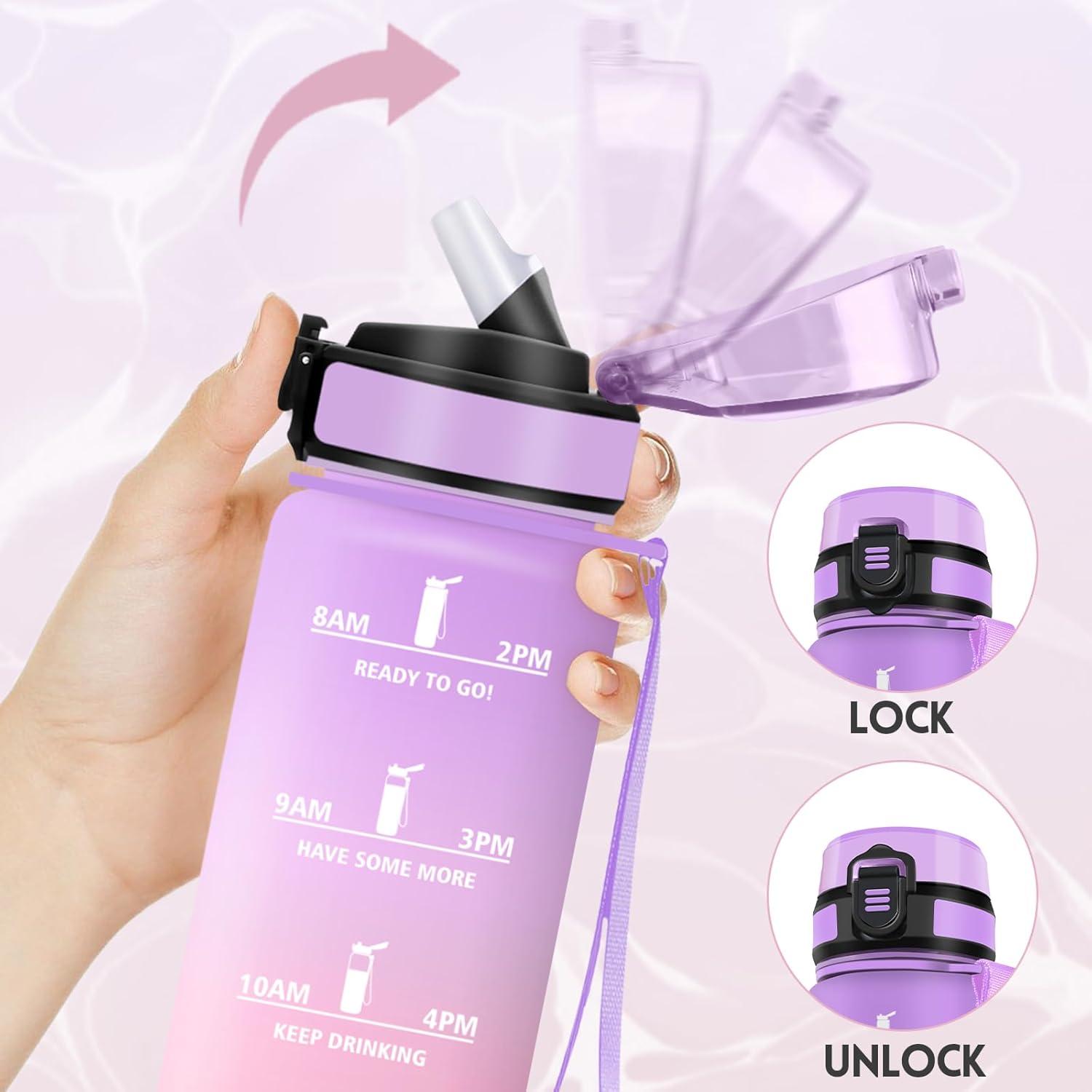 imageGourde 1500ML Avec de la Paille Gourdes Sport Sans BPA Gourde Paille Bouteille deau de Motivation avec Marqueur de Temps Bouteille Paille Adulte pour Salle de Sport Camping Vert foncampampGrisViolet Clairrose Clair1000ml