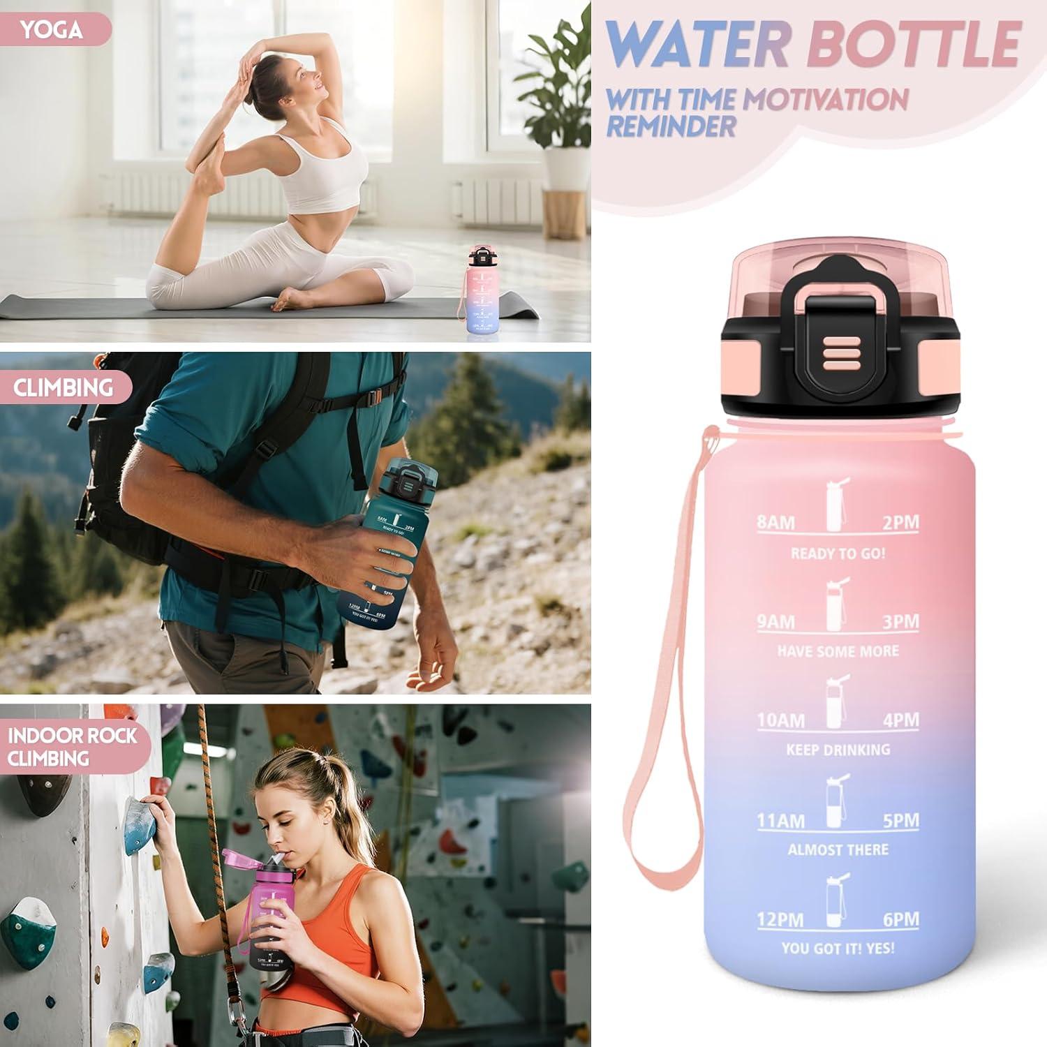 imageGourde 1500ML Avec de la Paille Gourdes Sport Sans BPA Gourde Paille Bouteille deau de Motivation avec Marqueur de Temps Bouteille Paille Adulte pour Salle de Sport Camping Vert foncampampGrisRosebleu Ciel500ml