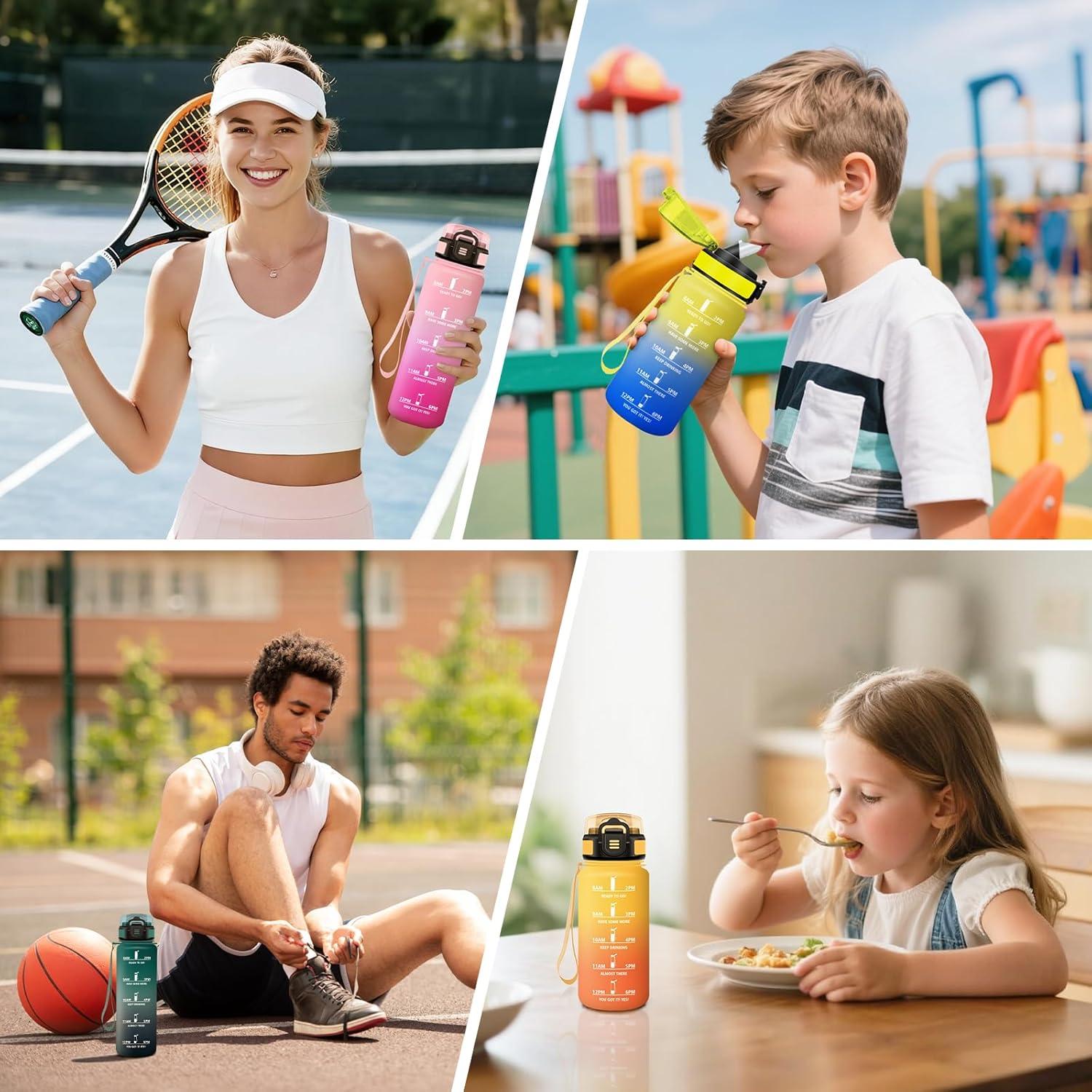 imageGourde 1500ML Avec de la Paille Gourdes Sport Sans BPA Gourde Paille Bouteille deau de Motivation avec Marqueur de Temps Bouteille Paille Adulte pour Salle de Sport Camping Vert foncampampGrisJaunebleu Roi500ml