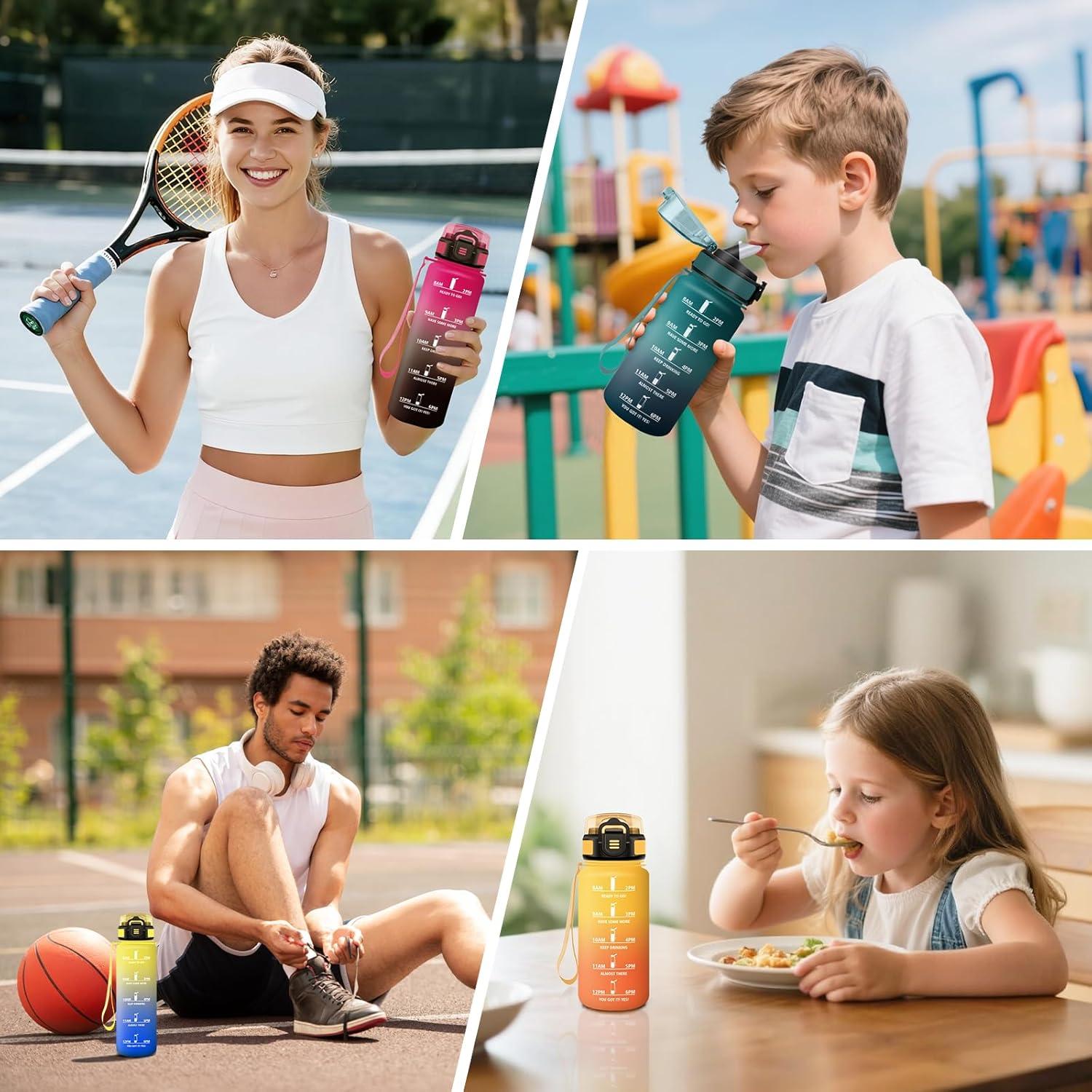 imageGourde 1500ML Avec de la Paille Gourdes Sport Sans BPA Gourde Paille Bouteille deau de Motivation avec Marqueur de Temps Bouteille Paille Adulte pour Salle de Sport Camping Vert foncampampGrisPourpre Rougetrenoir1000ml