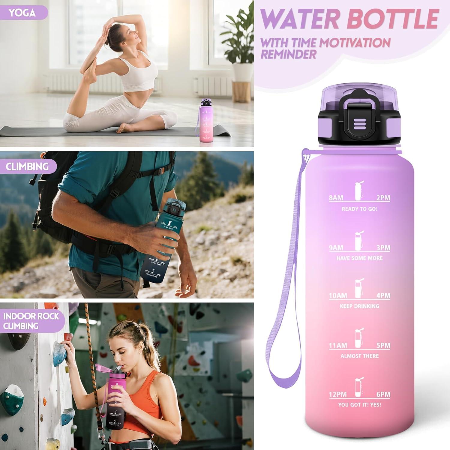 imageGourde 1500ML Avec de la Paille Gourdes Sport Sans BPA Gourde Paille Bouteille deau de Motivation avec Marqueur de Temps Bouteille Paille Adulte pour Salle de Sport Camping Vert foncampampGrisViolet Clairrose Clair1500ml