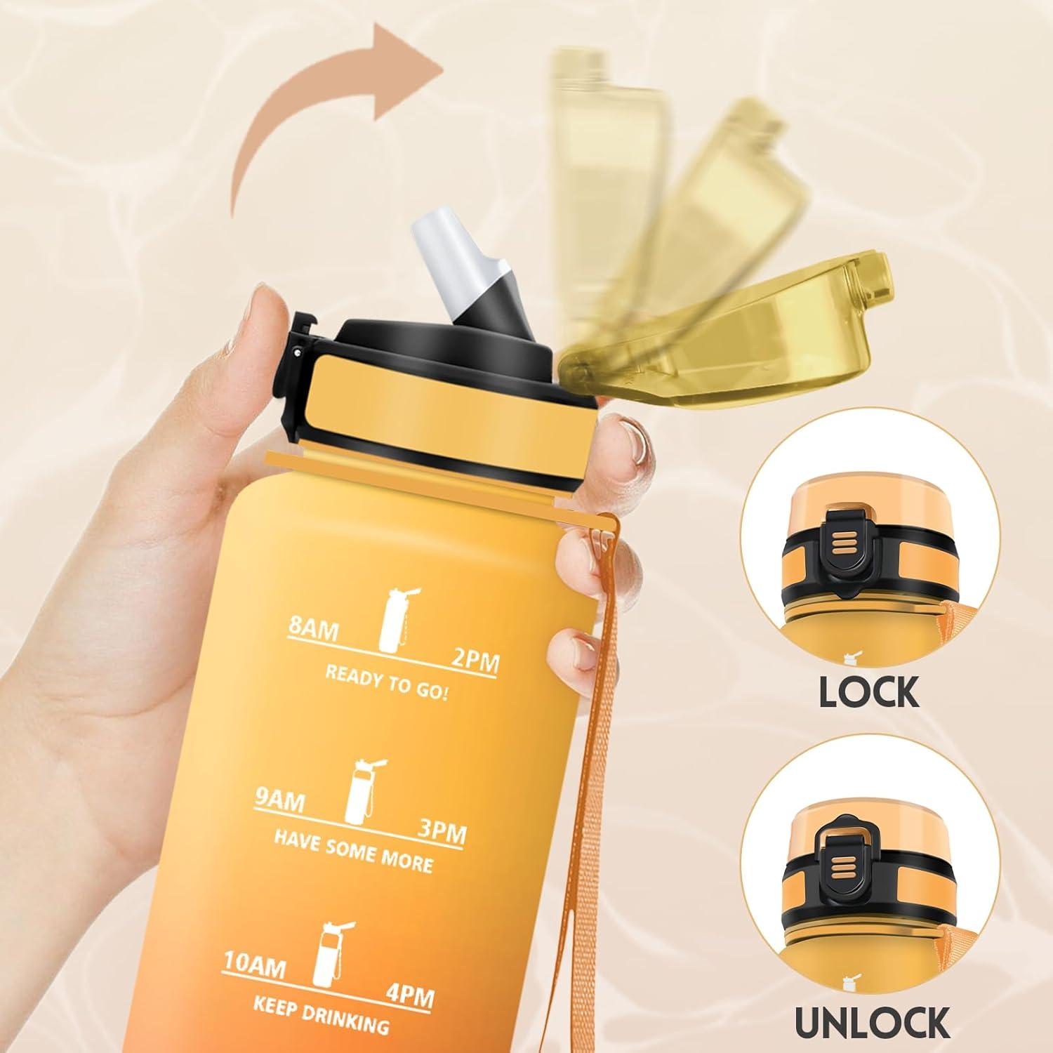 imageGourde 1500ML Avec de la Paille Gourdes Sport Sans BPA Gourde Paille Bouteille deau de Motivation avec Marqueur de Temps Bouteille Paille Adulte pour Salle de Sport Camping Vert foncampampGrisJauneorange1500ml