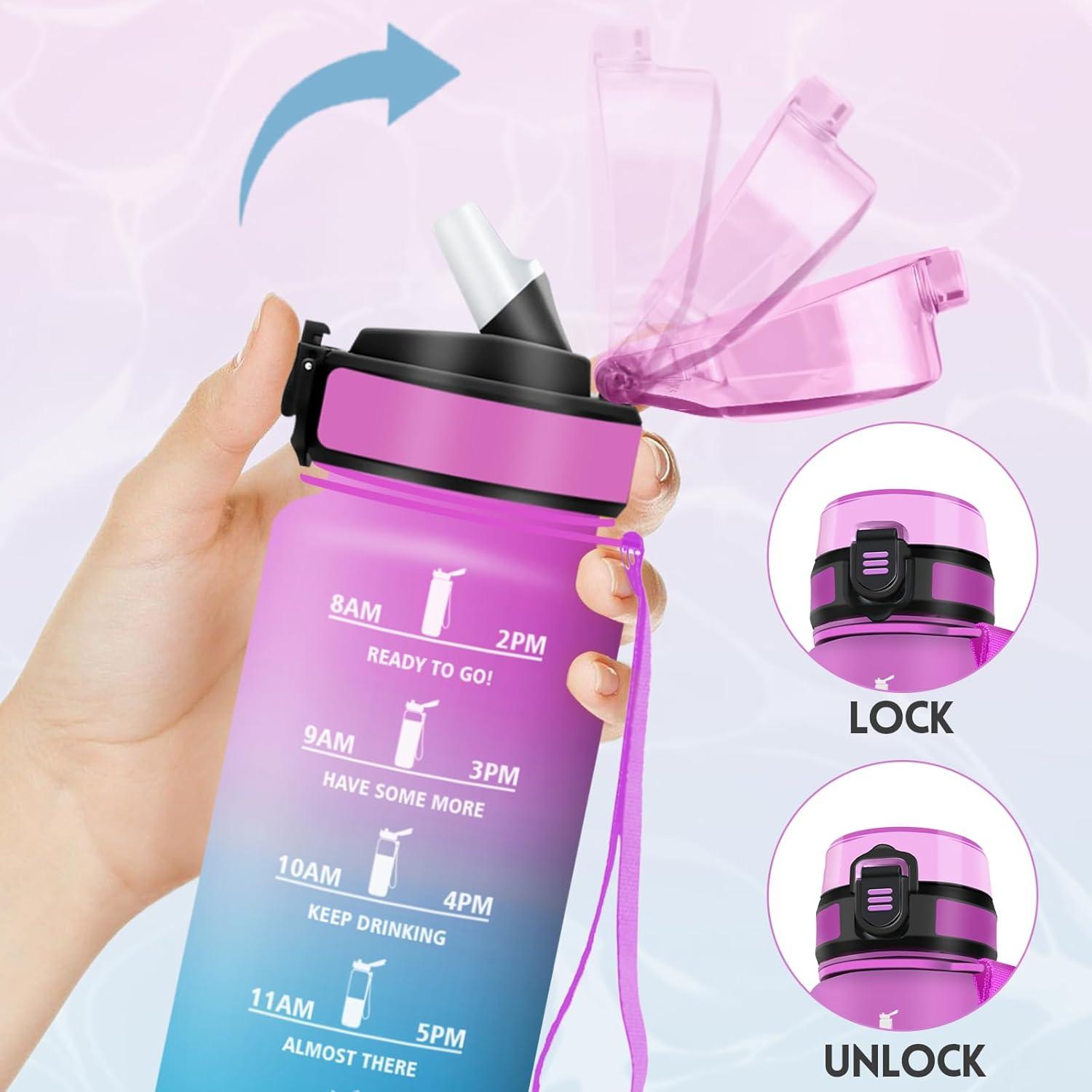imageGourde 1500ML Avec de la Paille Gourdes Sport Sans BPA Gourde Paille Bouteille deau de Motivation avec Marqueur de Temps Bouteille Paille Adulte pour Salle de Sport Camping Vert foncampampGrisRosecyan500ml