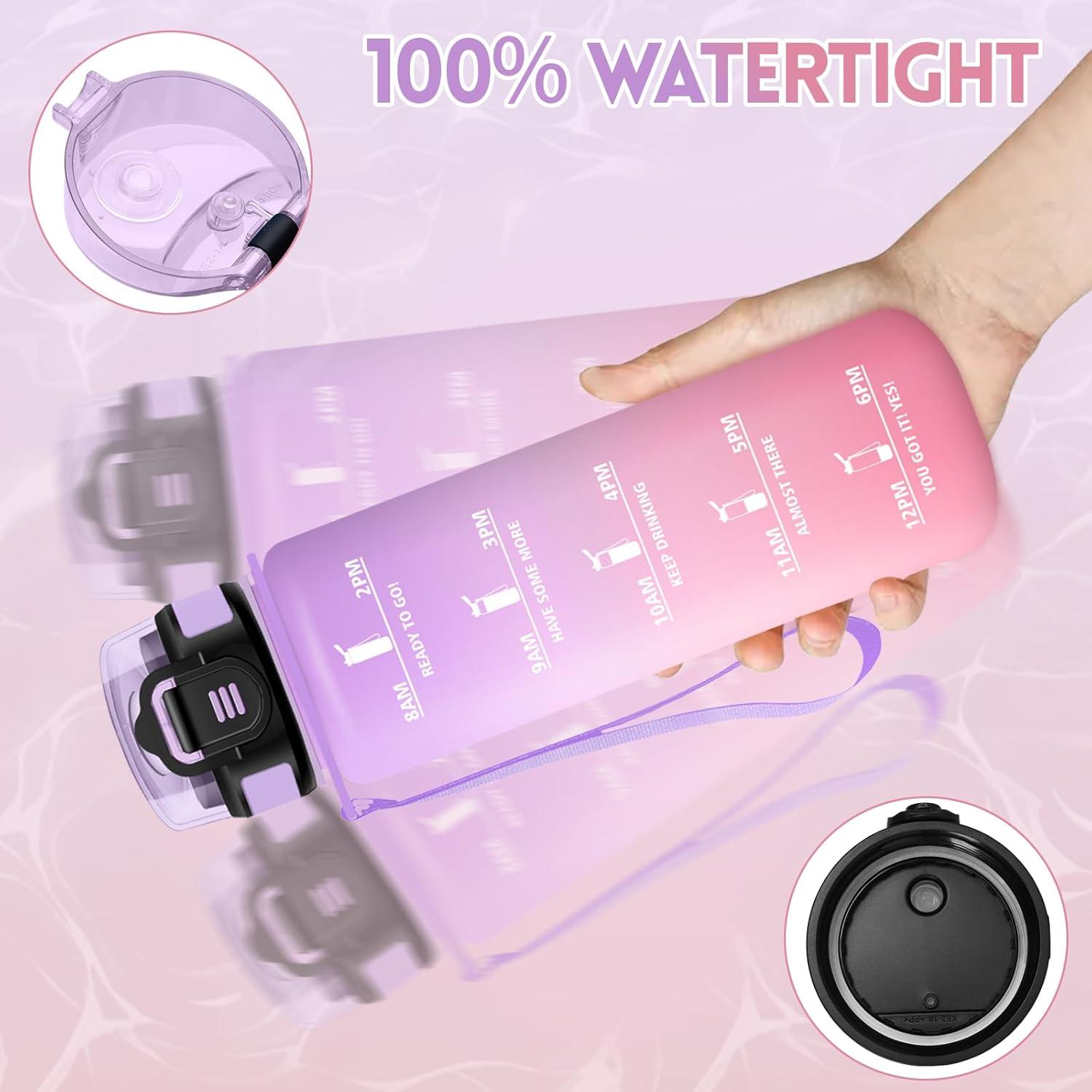 imageGourde 1500ML Avec de la Paille Gourdes Sport Sans BPA Gourde Paille Bouteille deau de Motivation avec Marqueur de Temps Bouteille Paille Adulte pour Salle de Sport Camping Vert foncampampGrisViolet Clairrose Clair1000ml