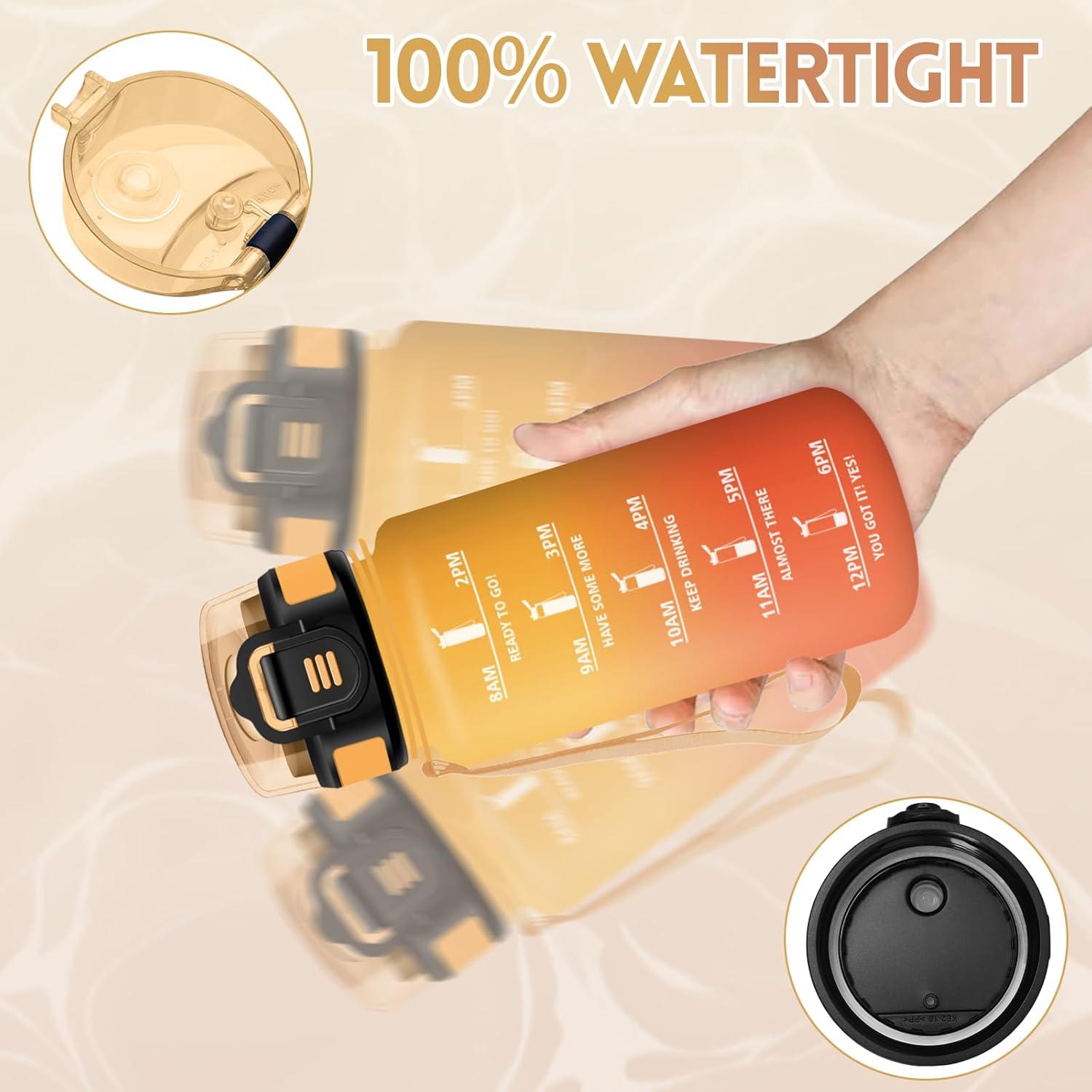 imageGourde 1500ML Avec de la Paille Gourdes Sport Sans BPA Gourde Paille Bouteille deau de Motivation avec Marqueur de Temps Bouteille Paille Adulte pour Salle de Sport Camping Vert foncampampGrisJauneorange500ml