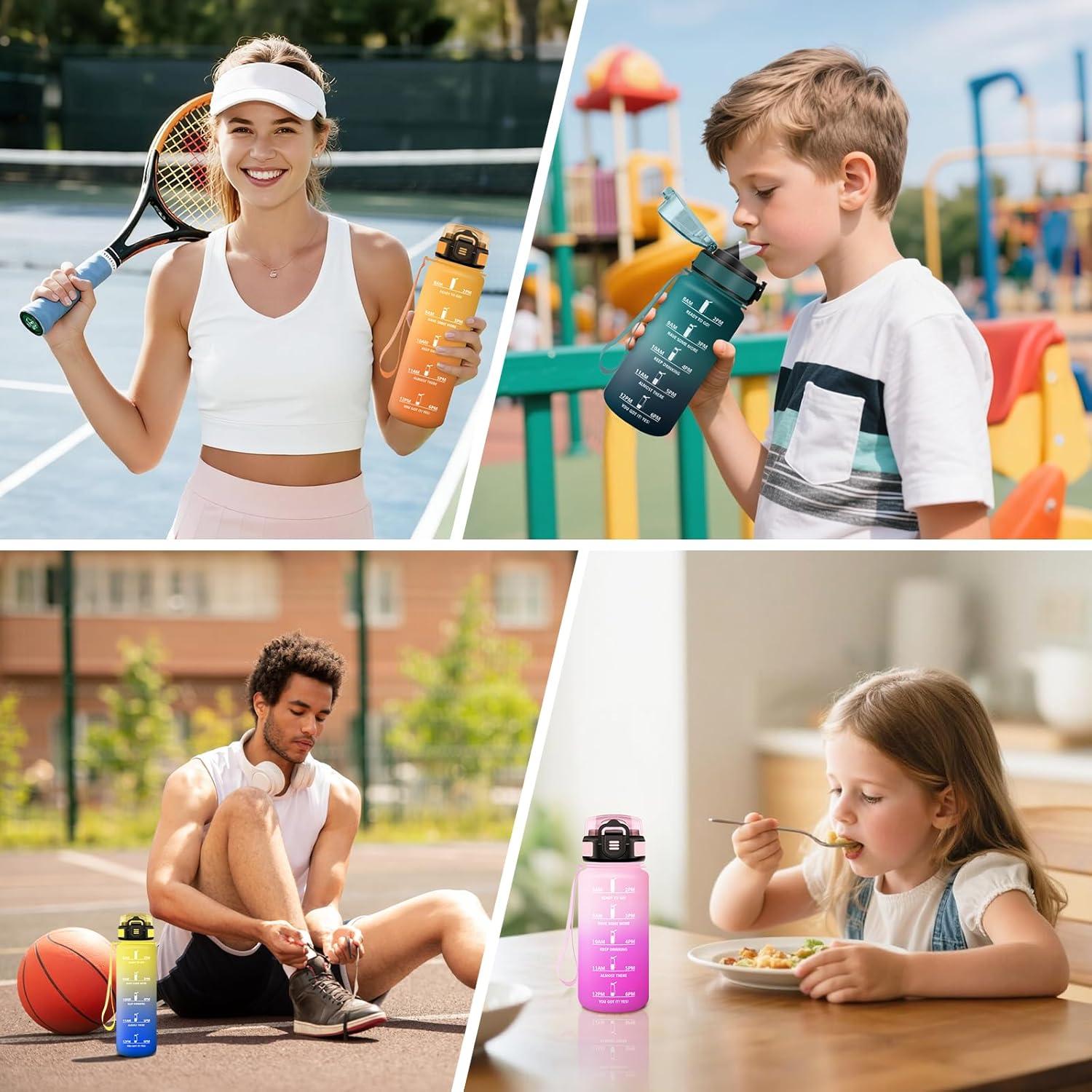 imageGourde 1500ML Avec de la Paille Gourdes Sport Sans BPA Gourde Paille Bouteille deau de Motivation avec Marqueur de Temps Bouteille Paille Adulte pour Salle de Sport Camping Vert foncampampGrisRose Clairros500ml