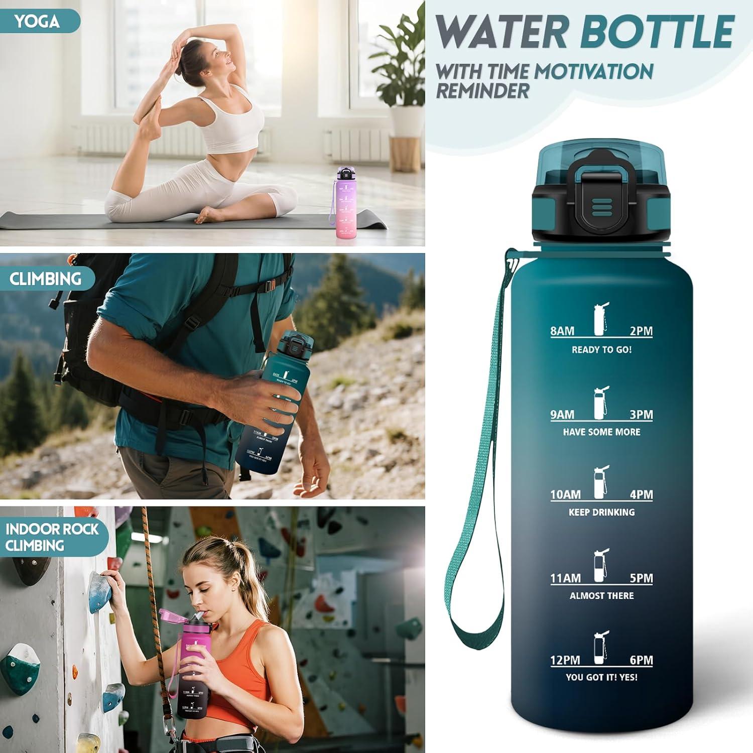 imageGourde 1500ML Avec de la Paille Gourdes Sport Sans BPA Gourde Paille Bouteille deau de Motivation avec Marqueur de Temps Bouteille Paille Adulte pour Salle de Sport Camping Vert foncampampGrisVert Foncgris1500ml