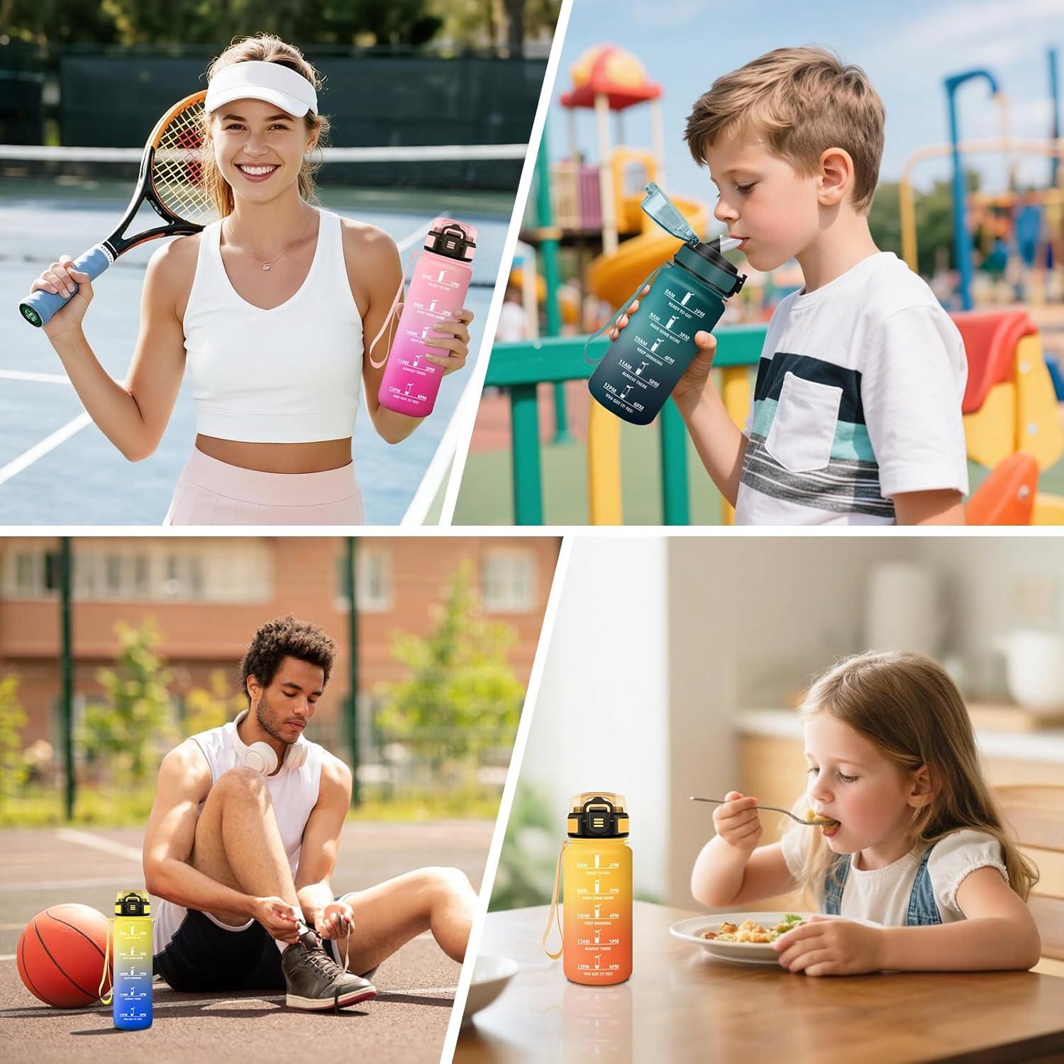 imageGourde 1500ML Avec de la Paille Gourdes Sport Sans BPA Gourde Paille Bouteille deau de Motivation avec Marqueur de Temps Bouteille Paille Adulte pour Salle de Sport Camping Vert foncampampGrisRose Clairros1000ml