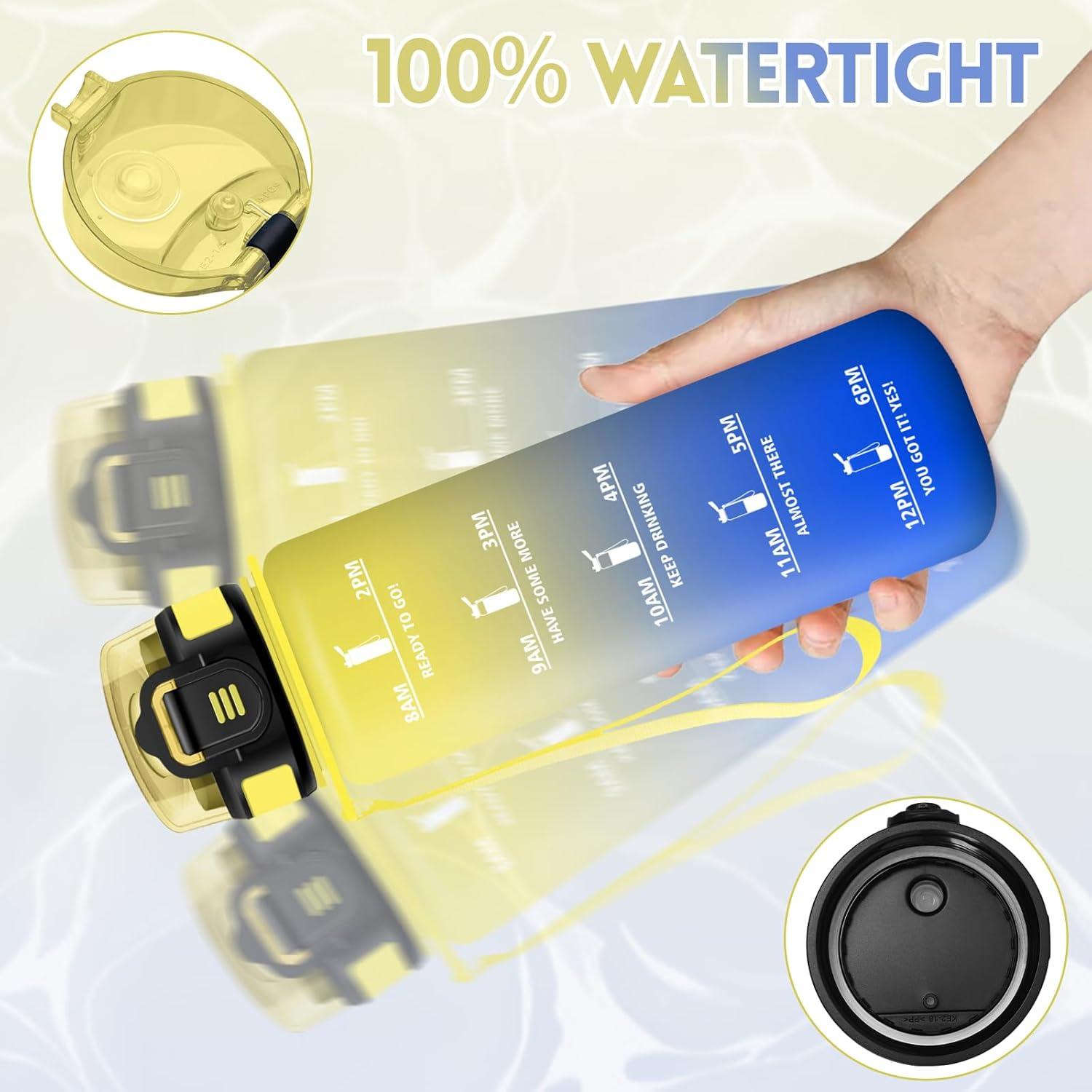 imageGourde 1500ML Avec de la Paille Gourdes Sport Sans BPA Gourde Paille Bouteille deau de Motivation avec Marqueur de Temps Bouteille Paille Adulte pour Salle de Sport Camping Vert foncampampGrisJaunebleu Roi1000ml