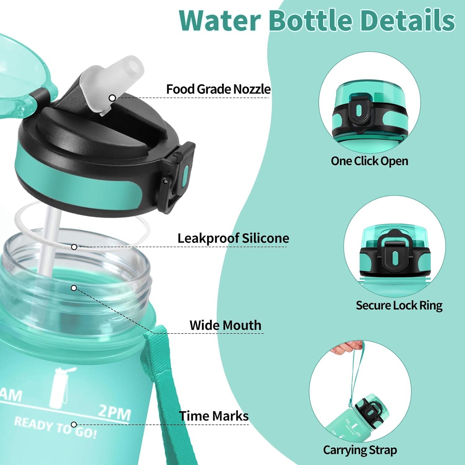 imageGourde 1500ML Avec de la Paille Gourdes Sport Sans BPA Gourde Paille Bouteille deau de Motivation avec Marqueur de Temps Bouteille Paille Adulte pour Salle de Sport Camping Vert foncampampGrisBluegreenzz