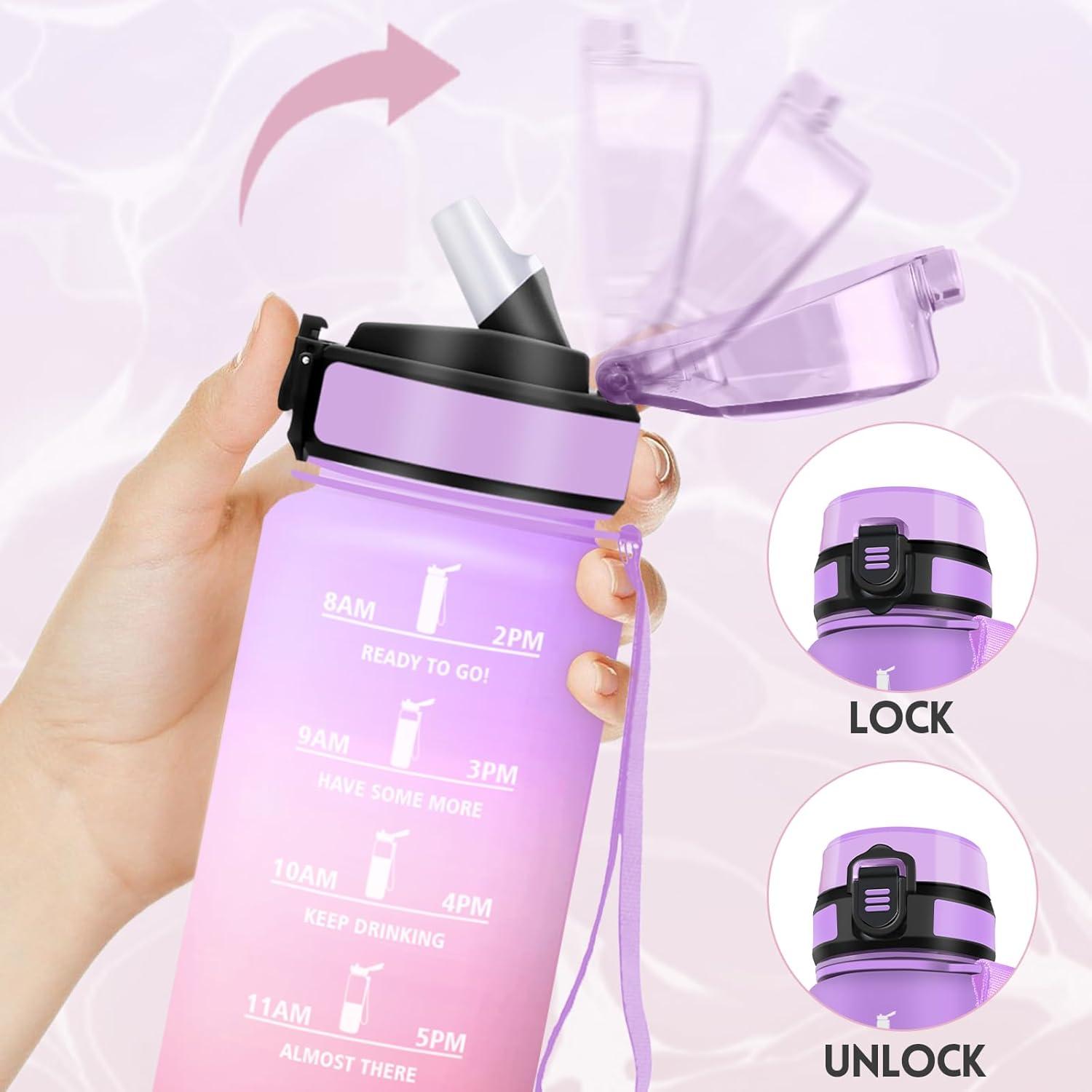 imageGourde 1500ML Avec de la Paille Gourdes Sport Sans BPA Gourde Paille Bouteille deau de Motivation avec Marqueur de Temps Bouteille Paille Adulte pour Salle de Sport Camping Vert foncampampGrisViolet Clairrose Clair500ml
