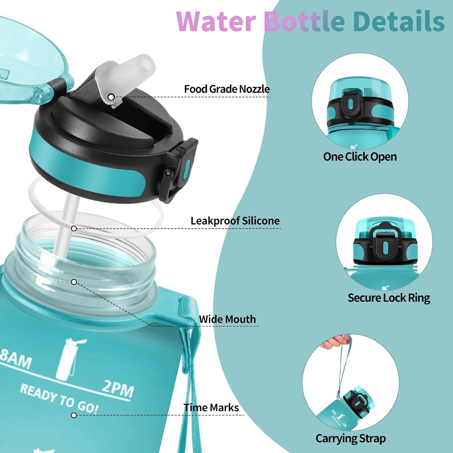 imageGourde 1500ML Avec de la Paille Gourdes Sport Sans BPA Gourde Paille Bouteille deau de Motivation avec Marqueur de Temps Bouteille Paille Adulte pour Salle de Sport Camping Vert foncampampGrisPinkcyanzz