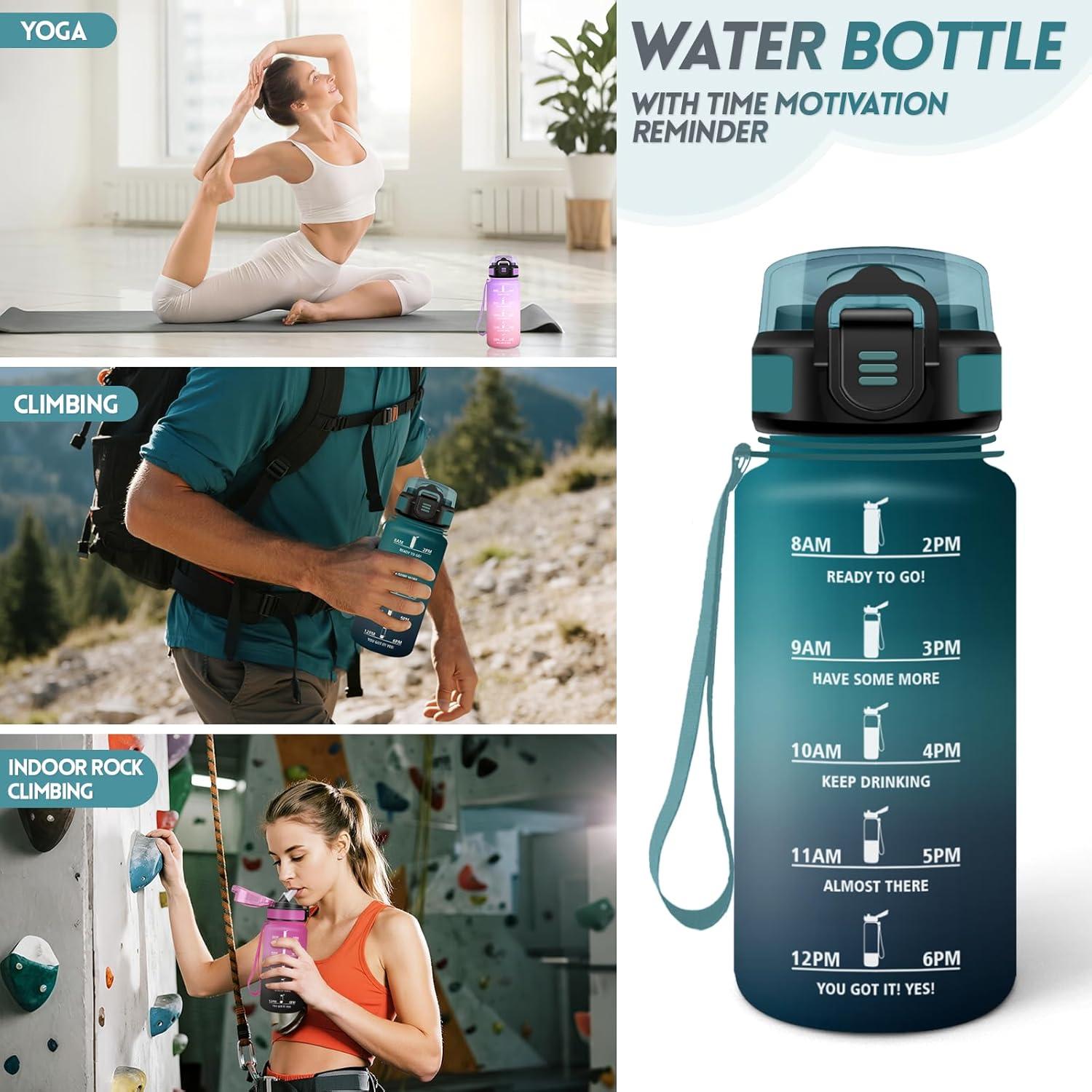 imageGourde 1500ML Avec de la Paille Gourdes Sport Sans BPA Gourde Paille Bouteille deau de Motivation avec Marqueur de Temps Bouteille Paille Adulte pour Salle de Sport Camping Vert foncampampGrisVert Foncgris500ml