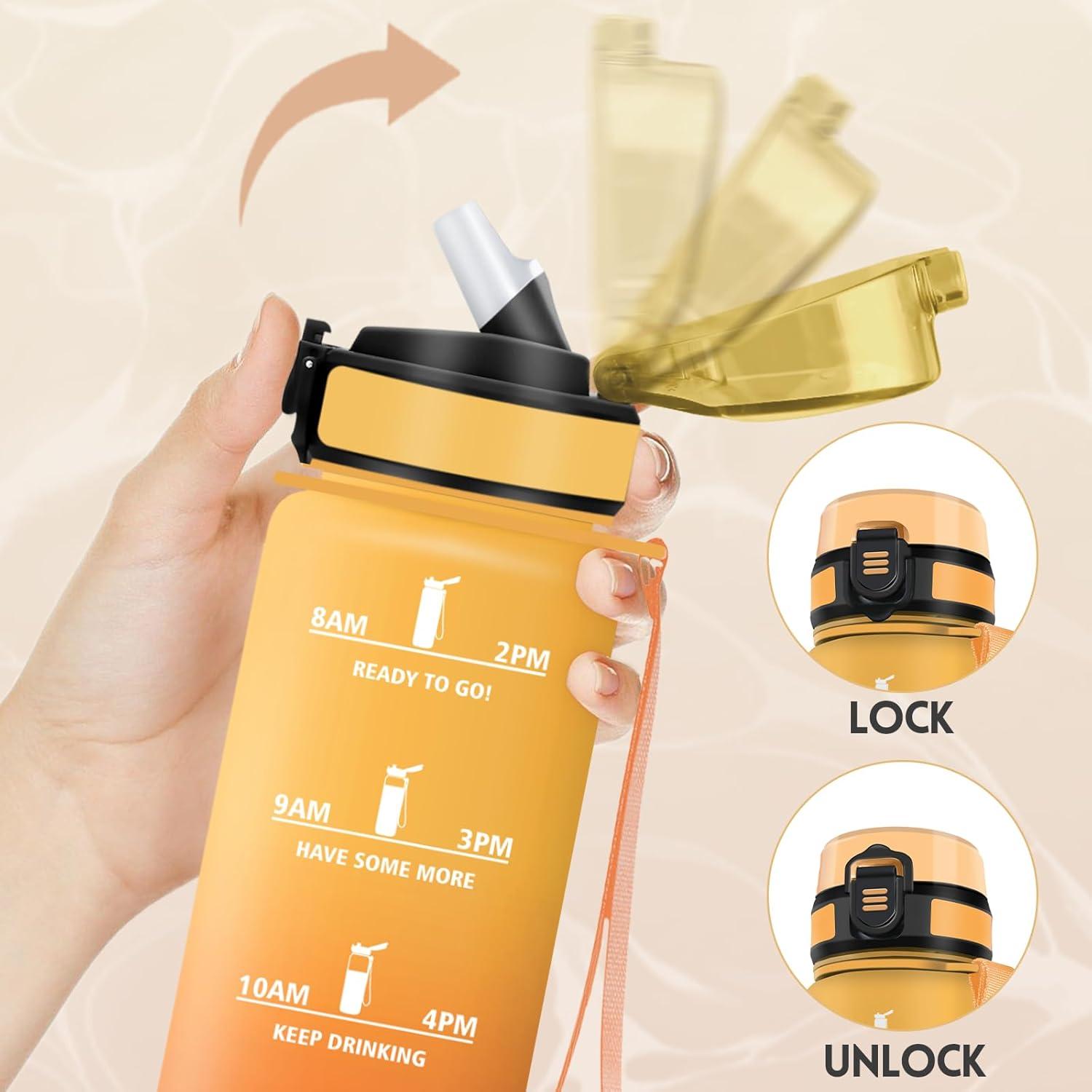 imageGourde 1500ML Avec de la Paille Gourdes Sport Sans BPA Gourde Paille Bouteille deau de Motivation avec Marqueur de Temps Bouteille Paille Adulte pour Salle de Sport Camping Vert foncampampGrisJauneorange1000ml