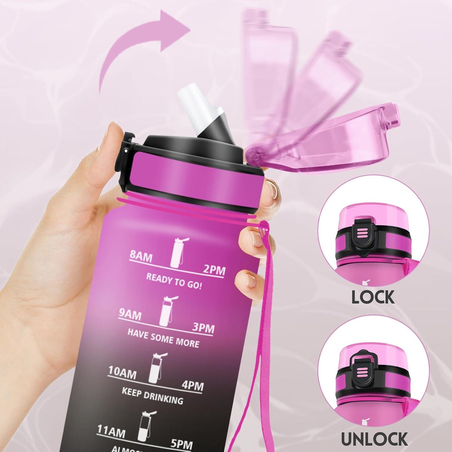 imageGourde 1500ML Avec de la Paille Gourdes Sport Sans BPA Gourde Paille Bouteille deau de Motivation avec Marqueur de Temps Bouteille Paille Adulte pour Salle de Sport Camping Vert foncampampGrisPourpre Rougetrenoir500ml