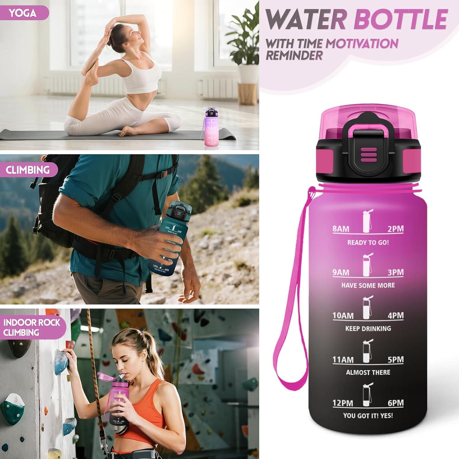 imageGourde 1500ML Avec de la Paille Gourdes Sport Sans BPA Gourde Paille Bouteille deau de Motivation avec Marqueur de Temps Bouteille Paille Adulte pour Salle de Sport Camping Vert foncampampGrisPourpre Rougetrenoir500ml