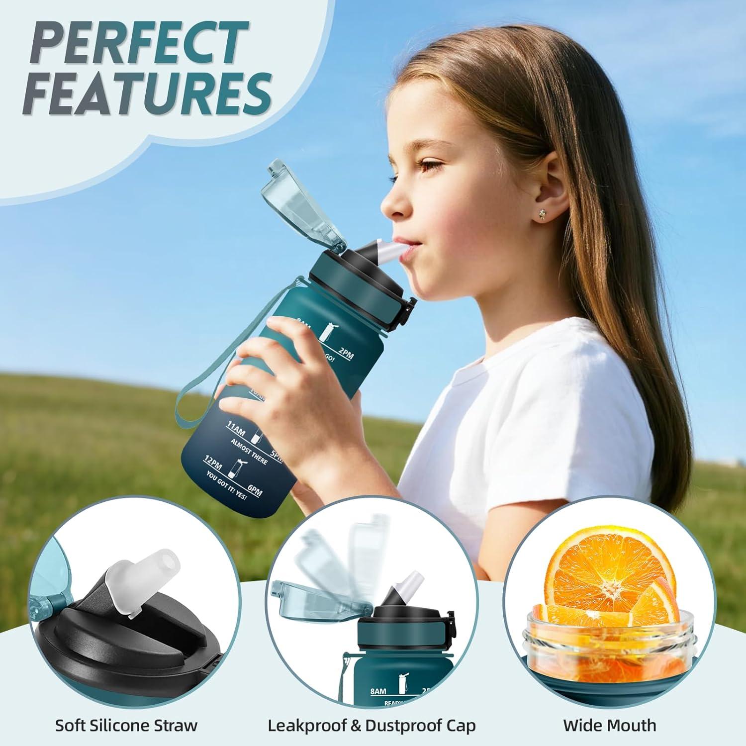 imageGourde 1500ML Avec de la Paille Gourdes Sport Sans BPA Gourde Paille Bouteille deau de Motivation avec Marqueur de Temps Bouteille Paille Adulte pour Salle de Sport Camping Vert foncampampGrisVert Foncgris500ml