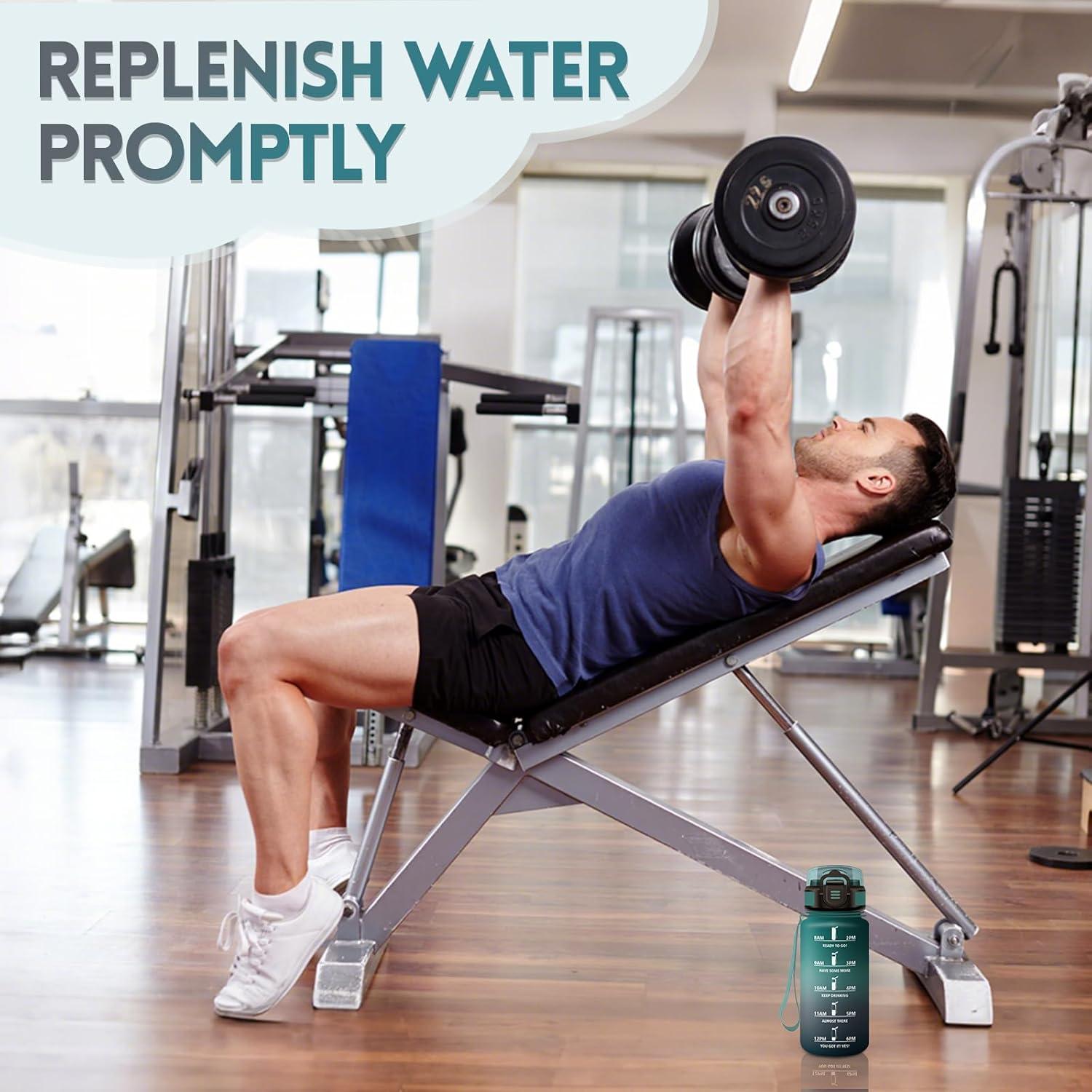 imageGourde 1500ML Avec de la Paille Gourdes Sport Sans BPA Gourde Paille Bouteille deau de Motivation avec Marqueur de Temps Bouteille Paille Adulte pour Salle de Sport Camping Vert foncampampGrisVert Foncgris500ml