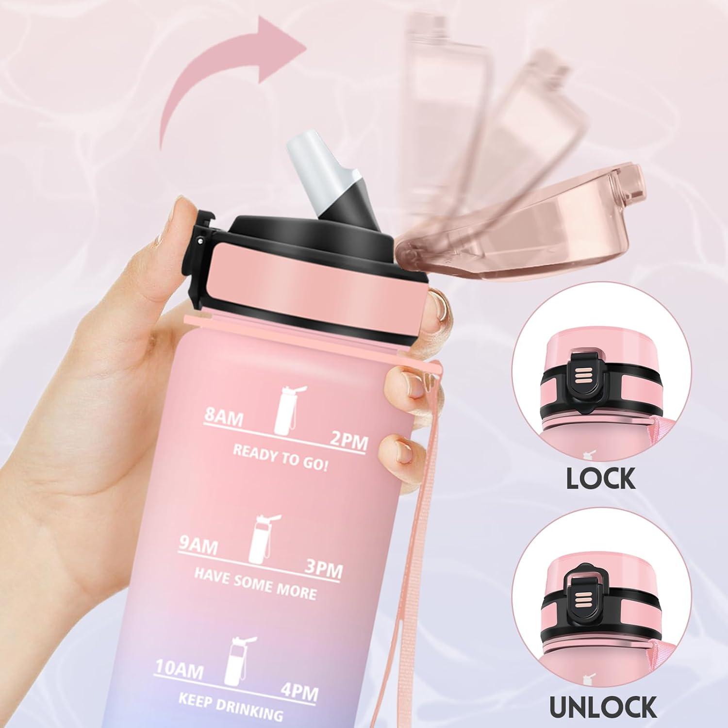 imageGourde 1500ML Avec de la Paille Gourdes Sport Sans BPA Gourde Paille Bouteille deau de Motivation avec Marqueur de Temps Bouteille Paille Adulte pour Salle de Sport Camping Vert foncampampGrisRosebleu Ciel1000ml