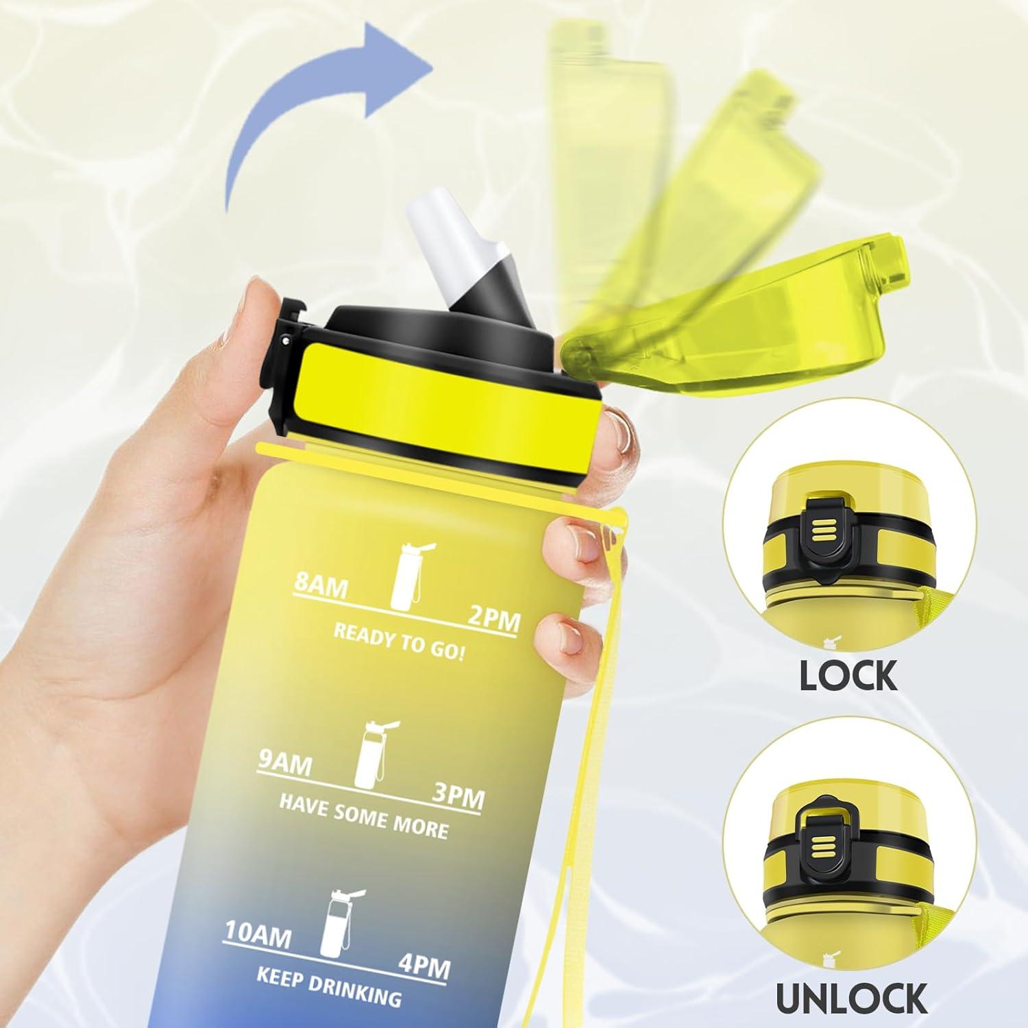 imageGourde 1500ML Avec de la Paille Gourdes Sport Sans BPA Gourde Paille Bouteille deau de Motivation avec Marqueur de Temps Bouteille Paille Adulte pour Salle de Sport Camping Vert foncampampGrisJaunebleu Roi1000ml