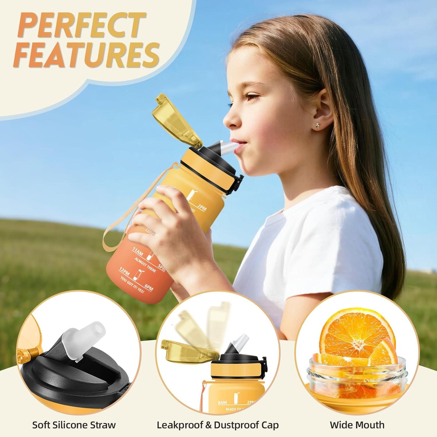 imageGourde 1500ML Avec de la Paille Gourdes Sport Sans BPA Gourde Paille Bouteille deau de Motivation avec Marqueur de Temps Bouteille Paille Adulte pour Salle de Sport Camping Vert foncampampGrisJauneorange500ml