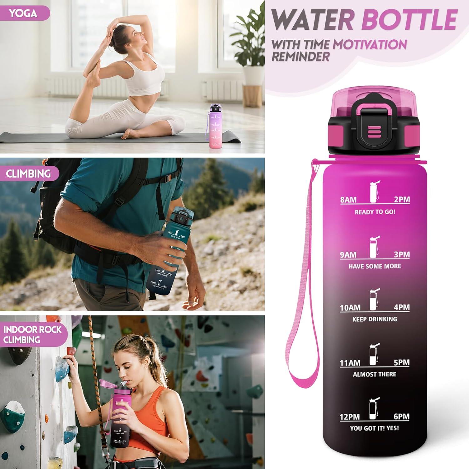 imageGourde 1500ML Avec de la Paille Gourdes Sport Sans BPA Gourde Paille Bouteille deau de Motivation avec Marqueur de Temps Bouteille Paille Adulte pour Salle de Sport Camping Vert foncampampGrisPourpre Rougetrenoir1000ml