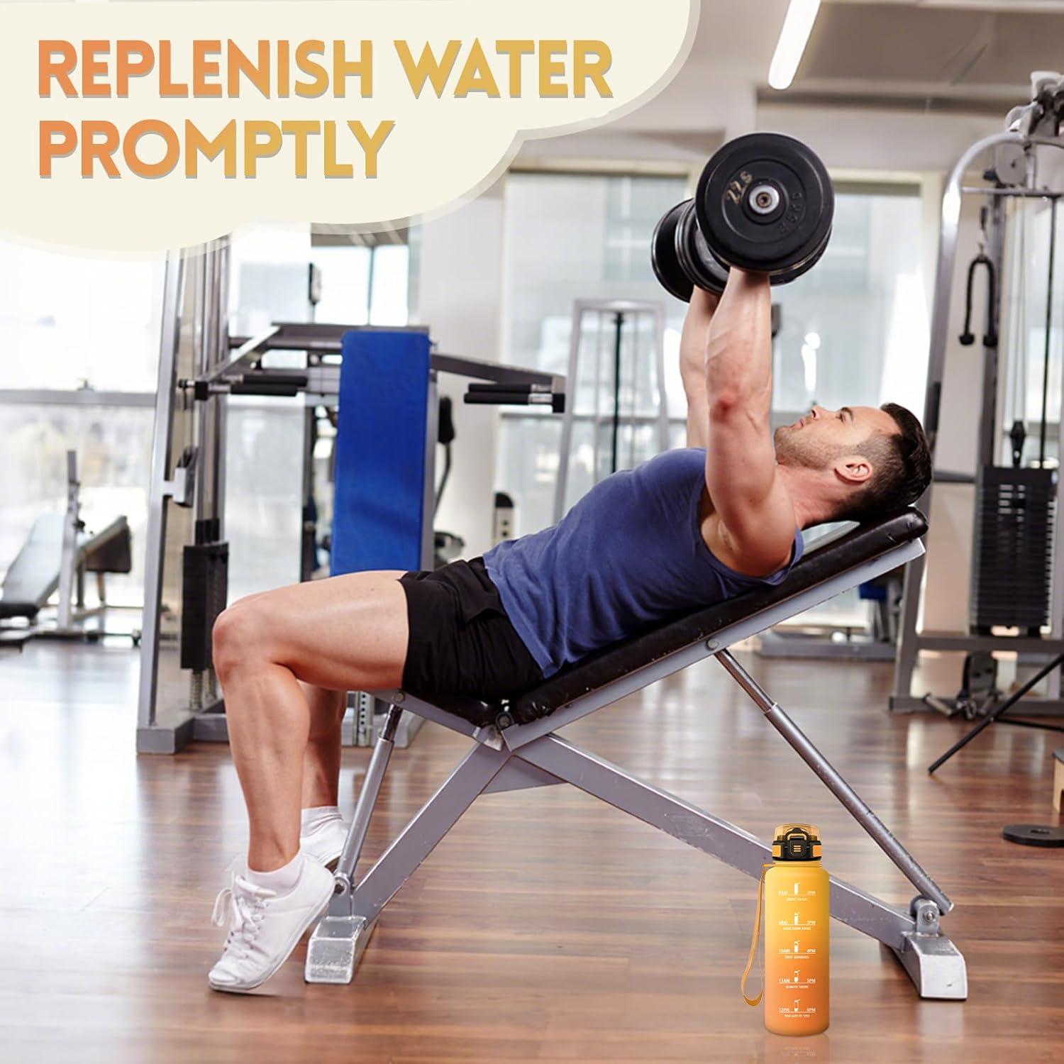imageGourde 1500ML Avec de la Paille Gourdes Sport Sans BPA Gourde Paille Bouteille deau de Motivation avec Marqueur de Temps Bouteille Paille Adulte pour Salle de Sport Camping Vert foncampampGrisJauneorange1500ml